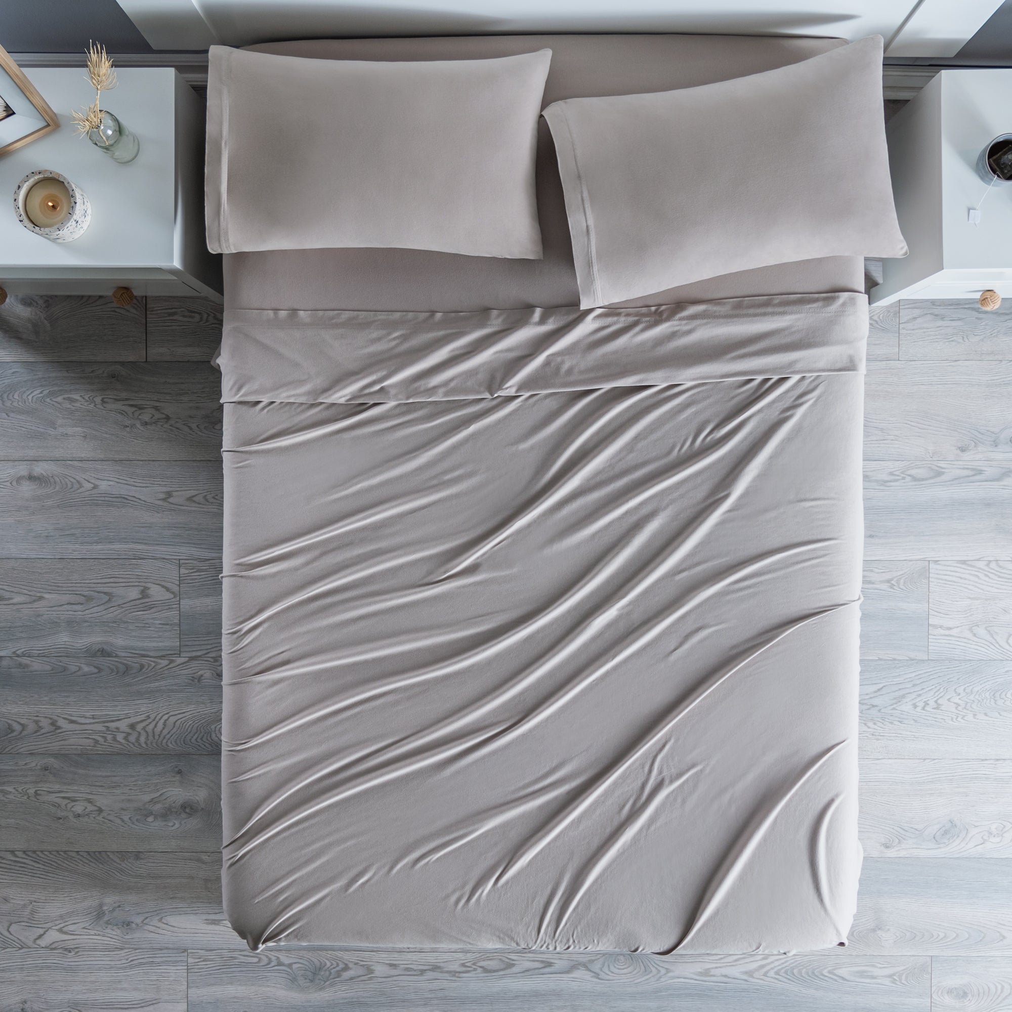 VIANNEY Juego De Sábanas Frescas Con Tejido De Camiseta 100% Algodón Gris Glacial