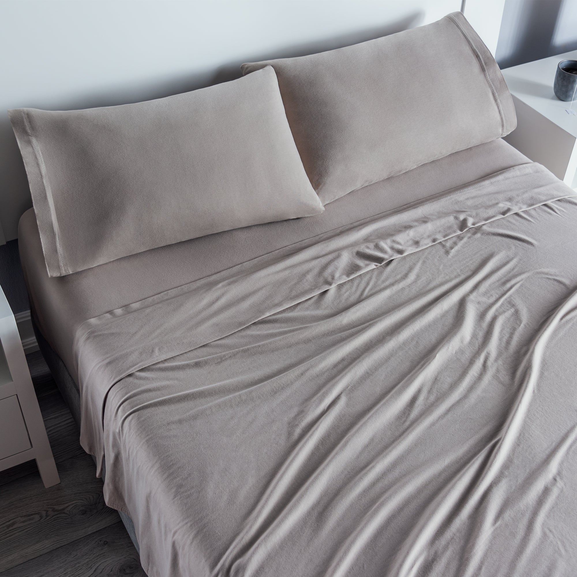 VIANNEY Juego De Sábanas Frescas Con Tejido De Camiseta 100% Algodón Gris Glacial