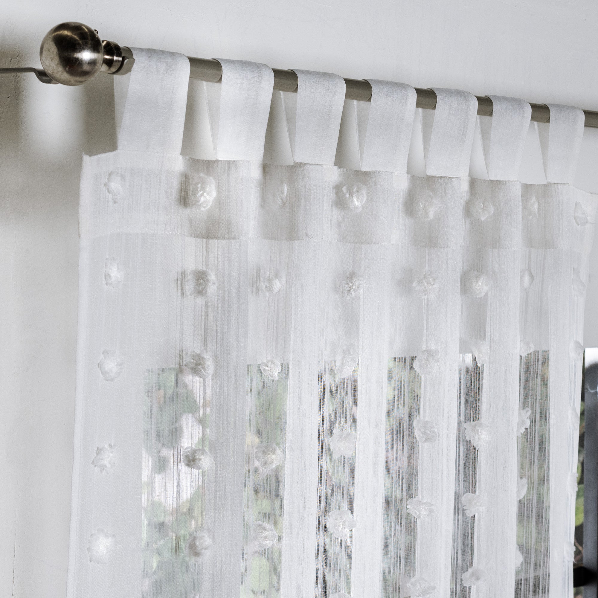 VIANNEY Set De Cortinas Traslúcidas Luz Alta Textura Pompones Florencia