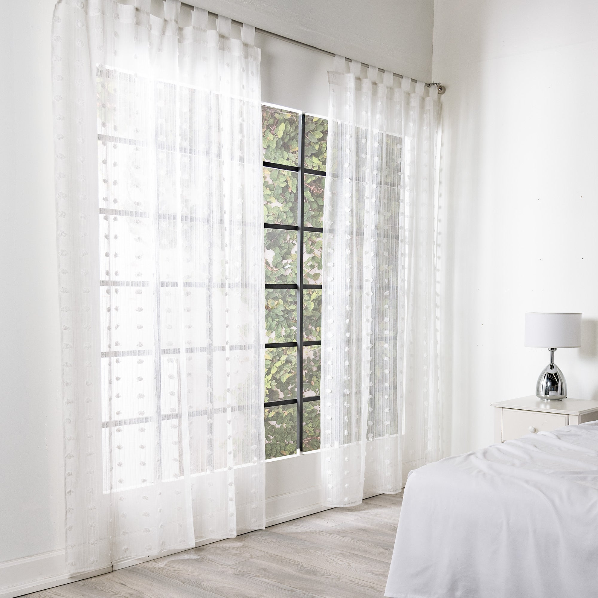 VIANNEY Set De Cortinas Traslúcidas Luz Alta Textura Pompones Florencia