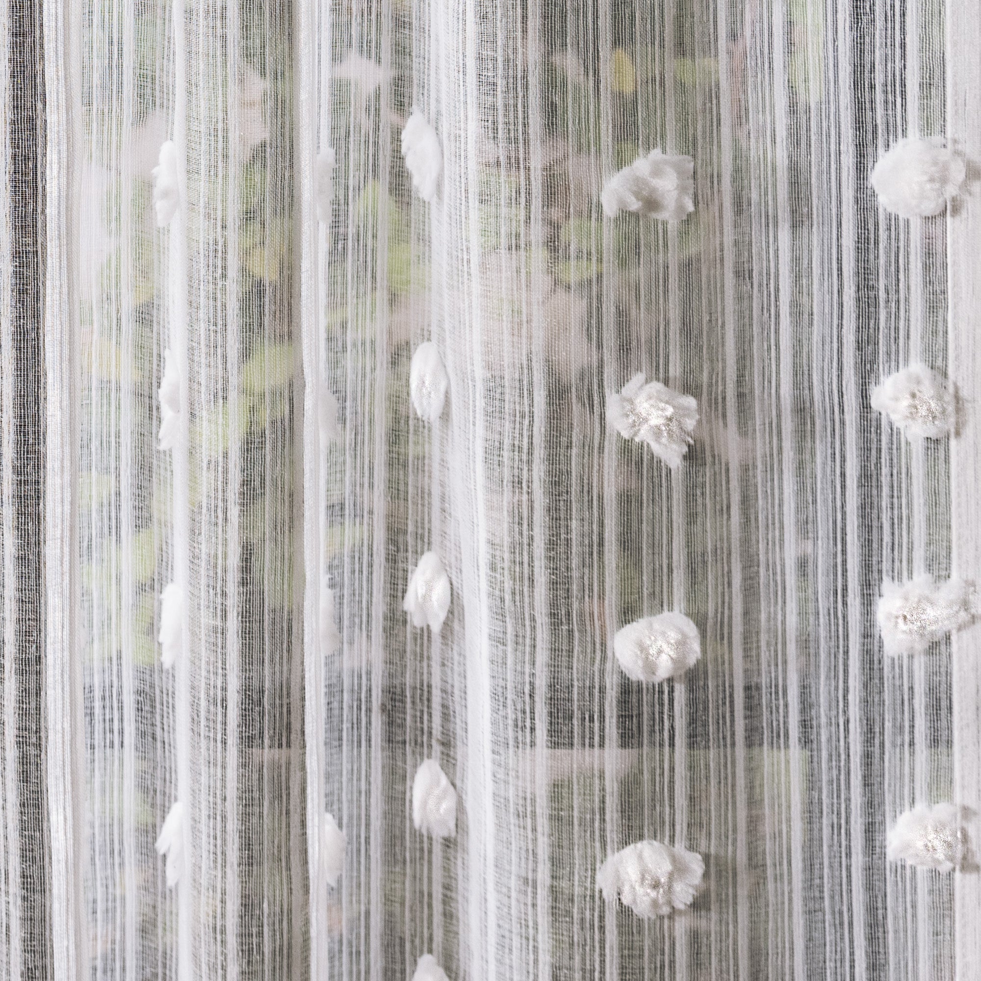 VIANNEY Set De Cortinas Traslúcidas Luz Alta Textura Pompones Florencia