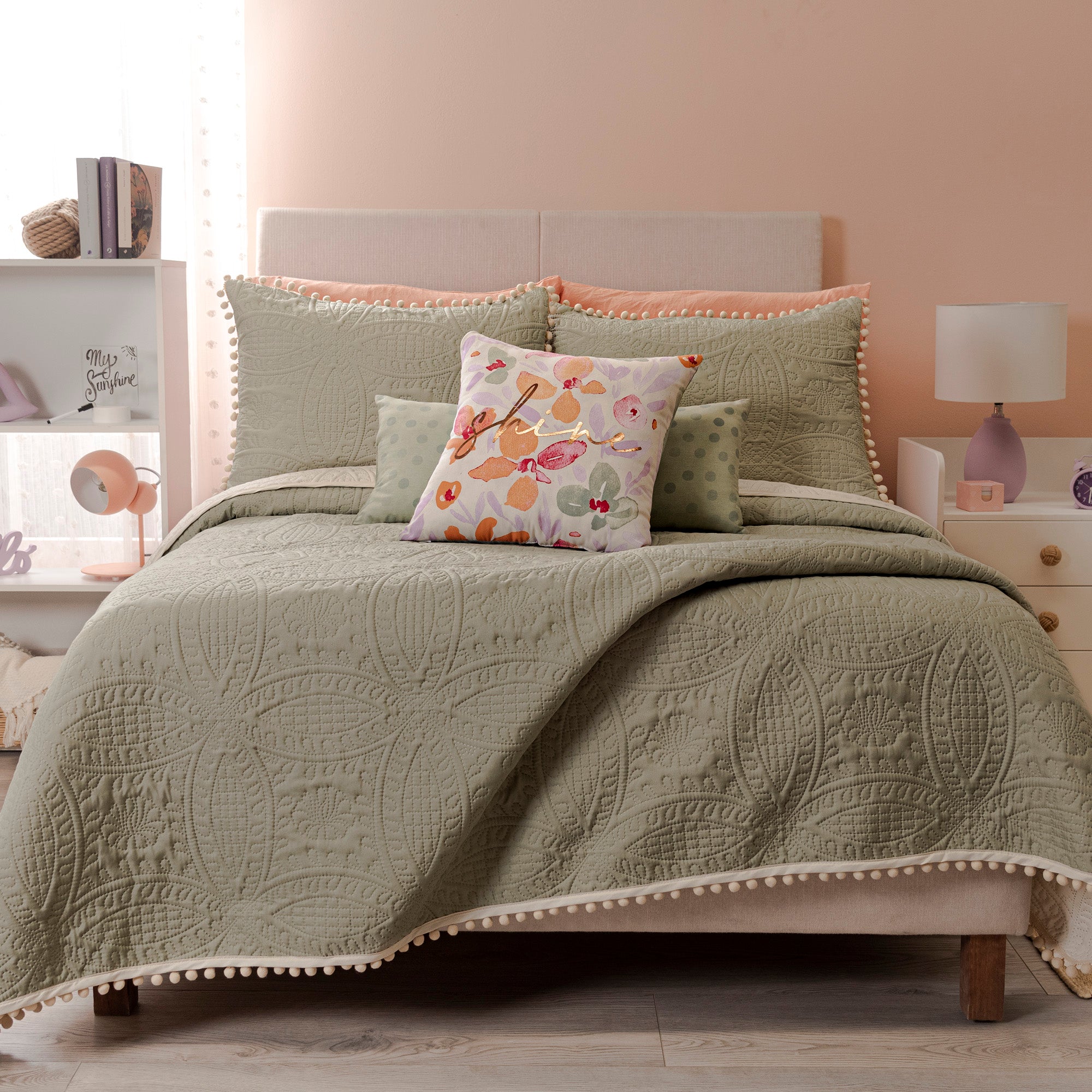 VIANNEY Juego De Edredón Doble Vista Con Fundas y Cojines Jade