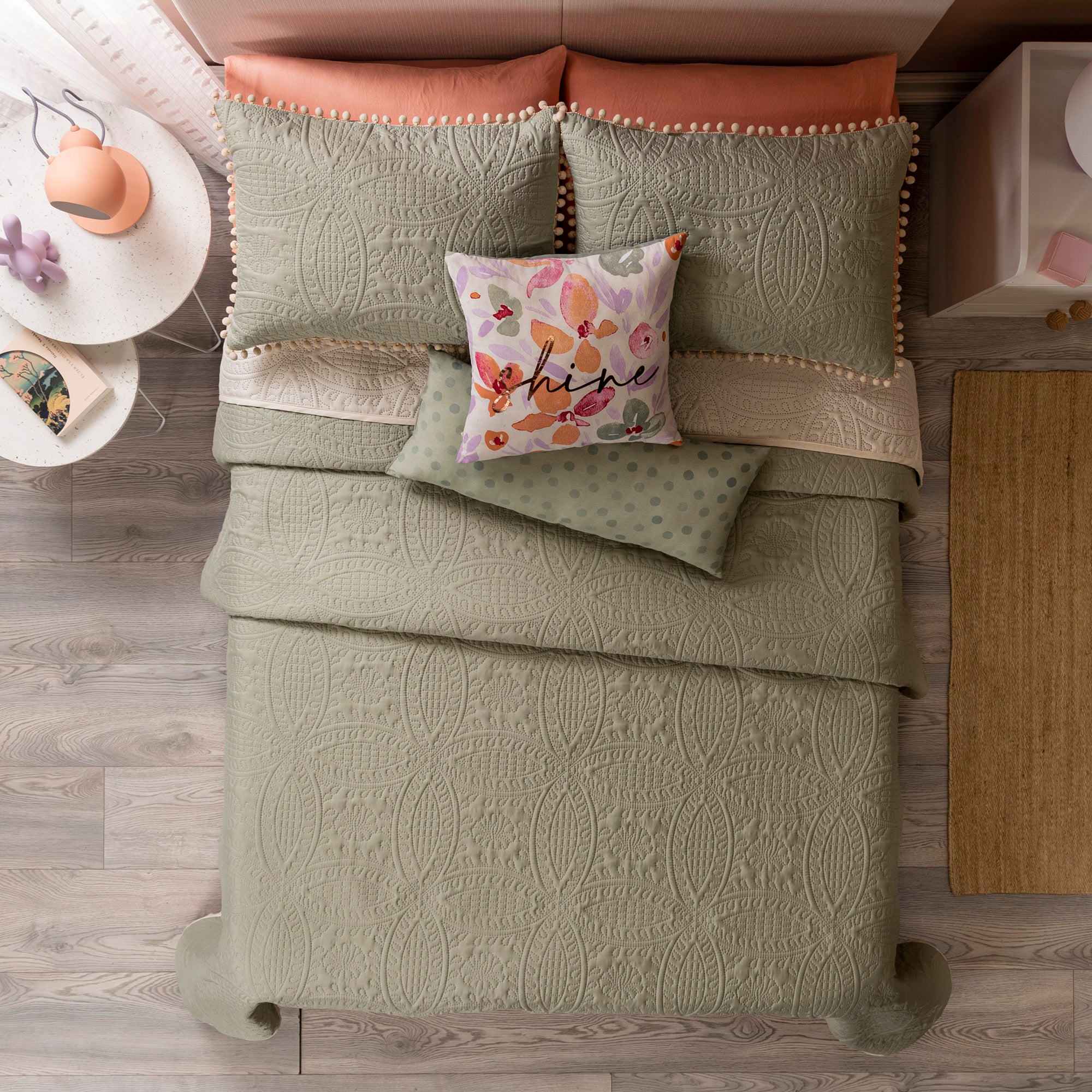 VIANNEY Juego De Edredón Doble Vista Con Fundas y Cojines Jade