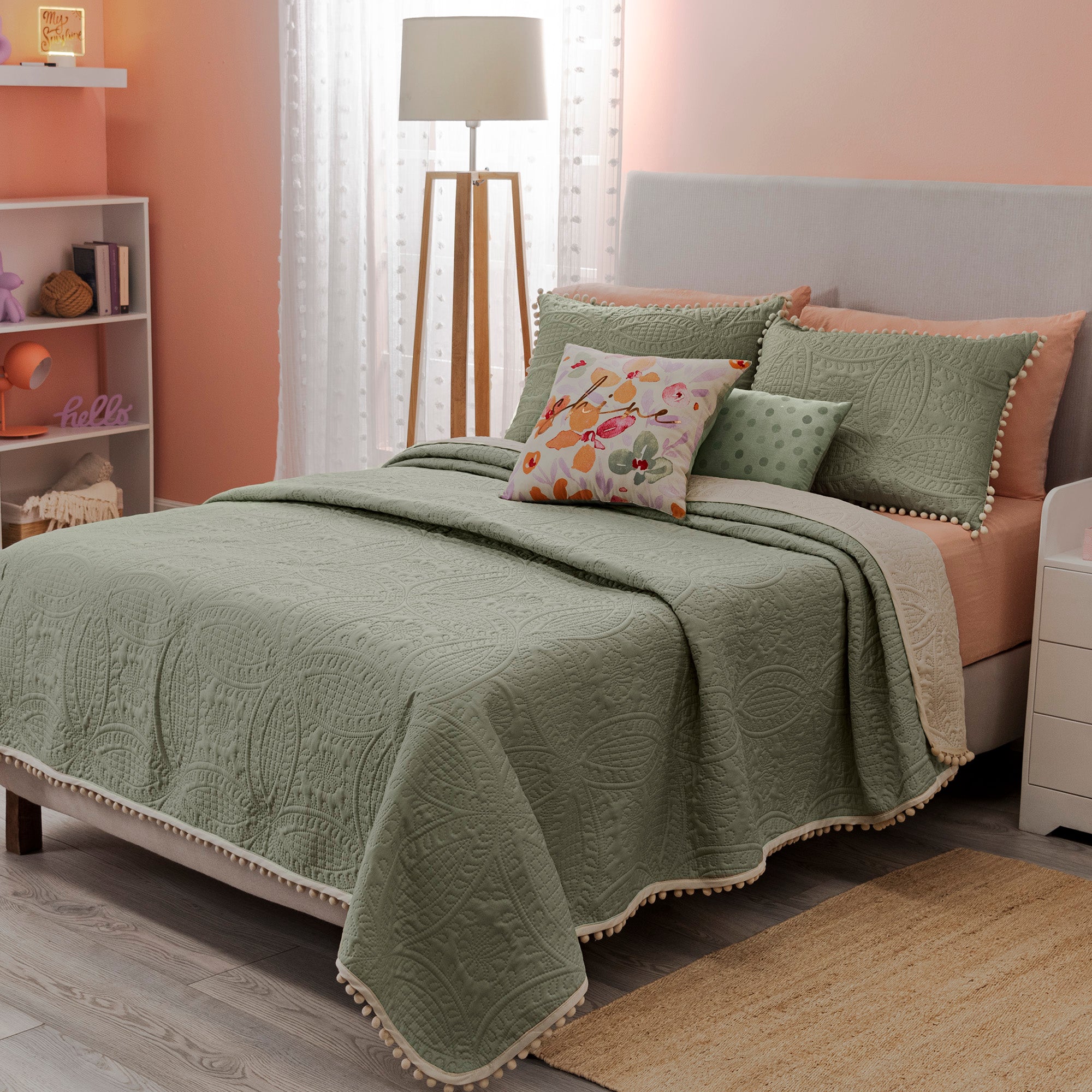 VIANNEY Juego De Edredón Doble Vista Con Fundas y Cojines Jade