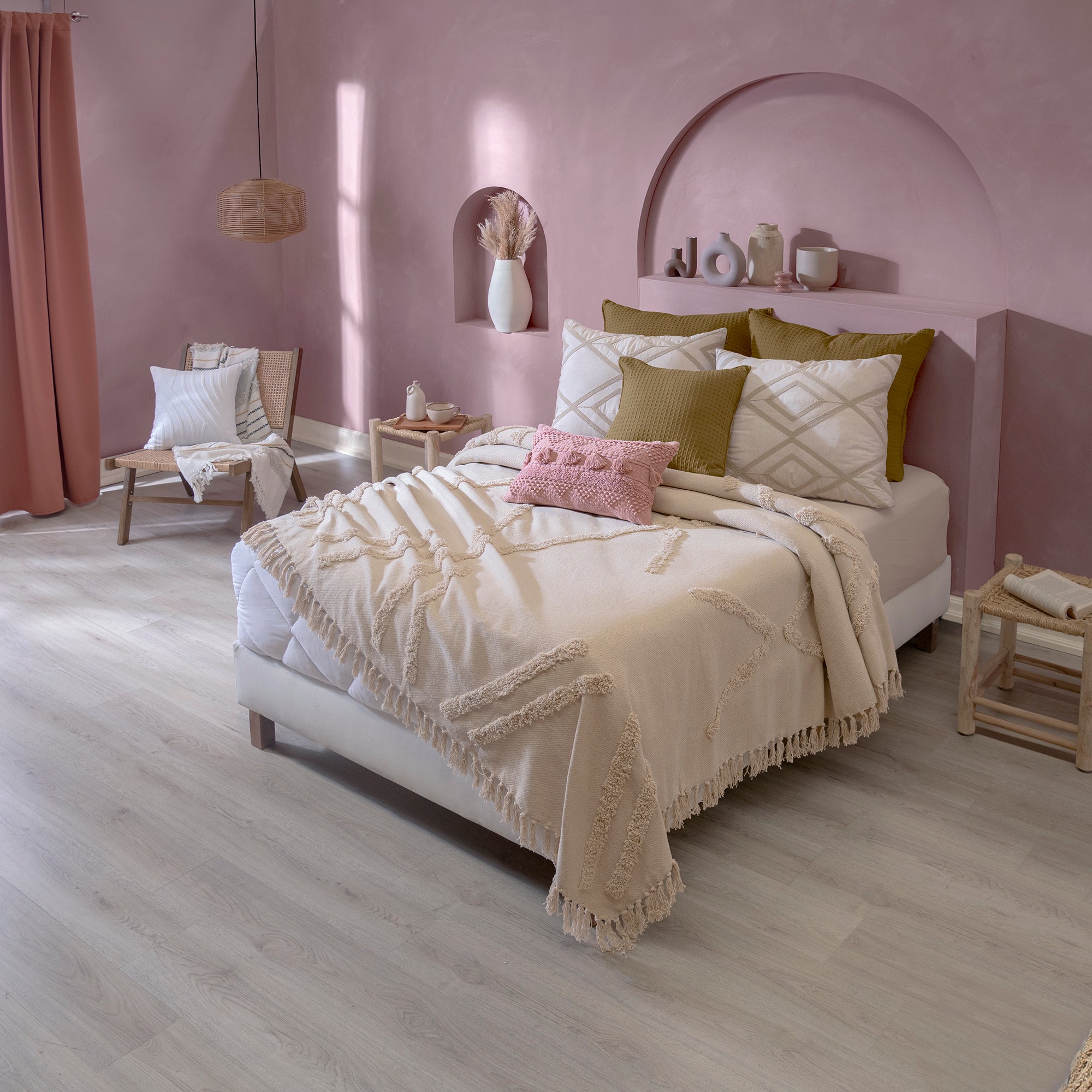 VIANNEY Edredón Premium 100% Algodón Ultradelgado Con Flecos Voga Estambul