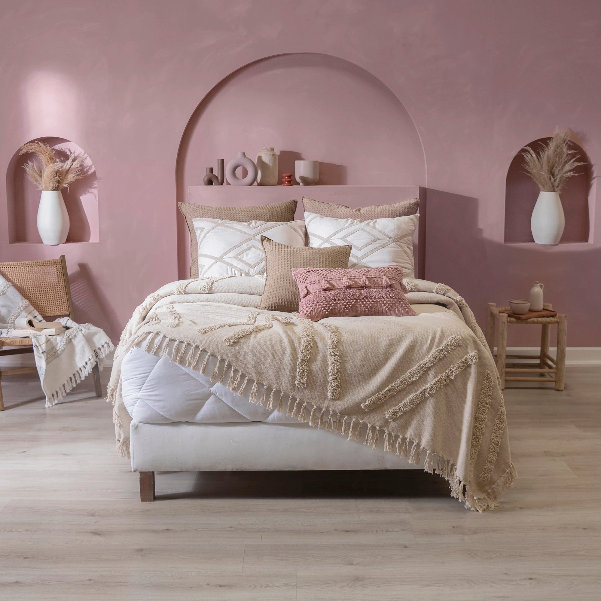 VIANNEY Edredón Premium 100% Algodón Ultradelgado Con Flecos Voga Estambul