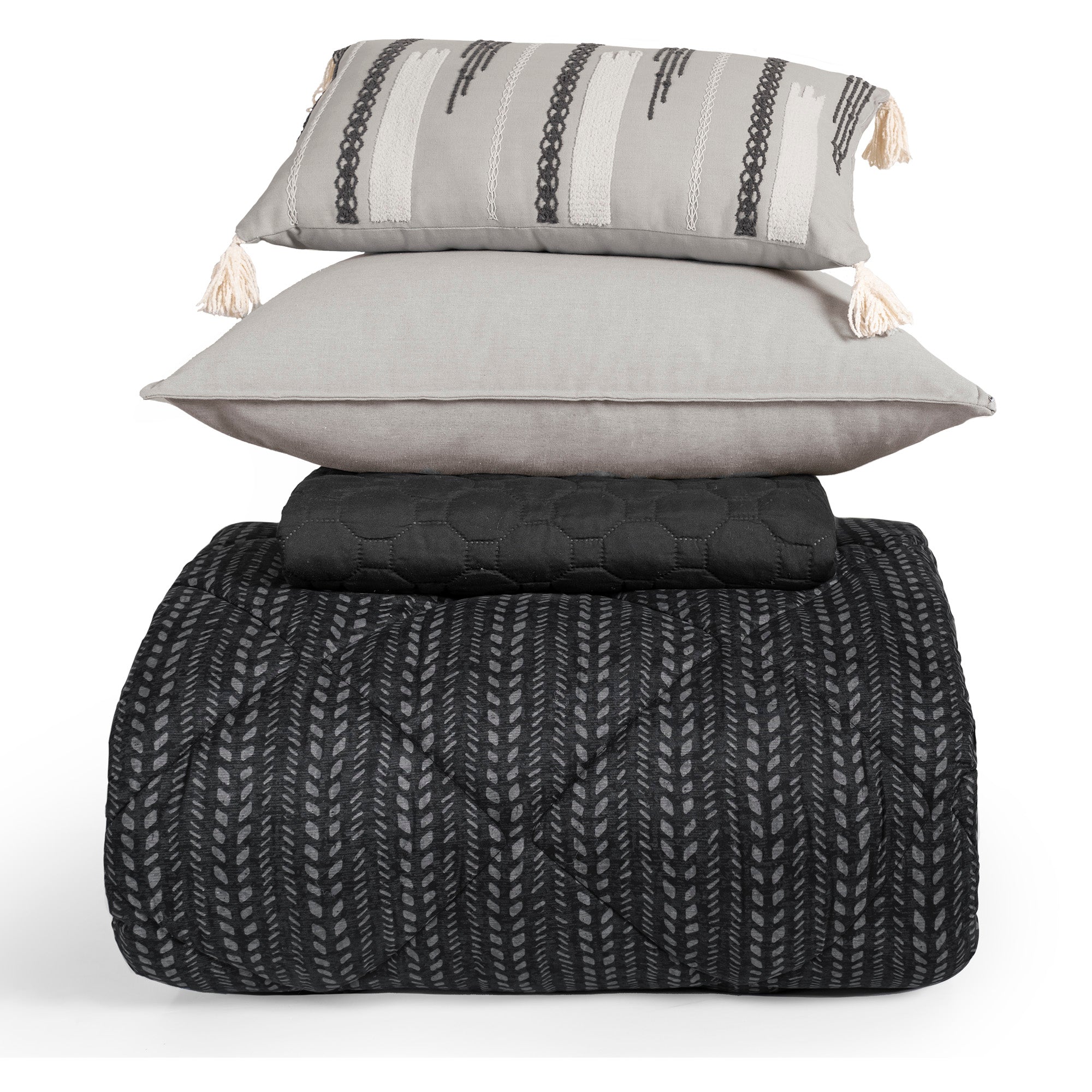 VIANNEY Juego De Edredón Estampado Con Segunda Vista Tipo Lino Con Fundas, Cojín Y Cubrecama Tecali