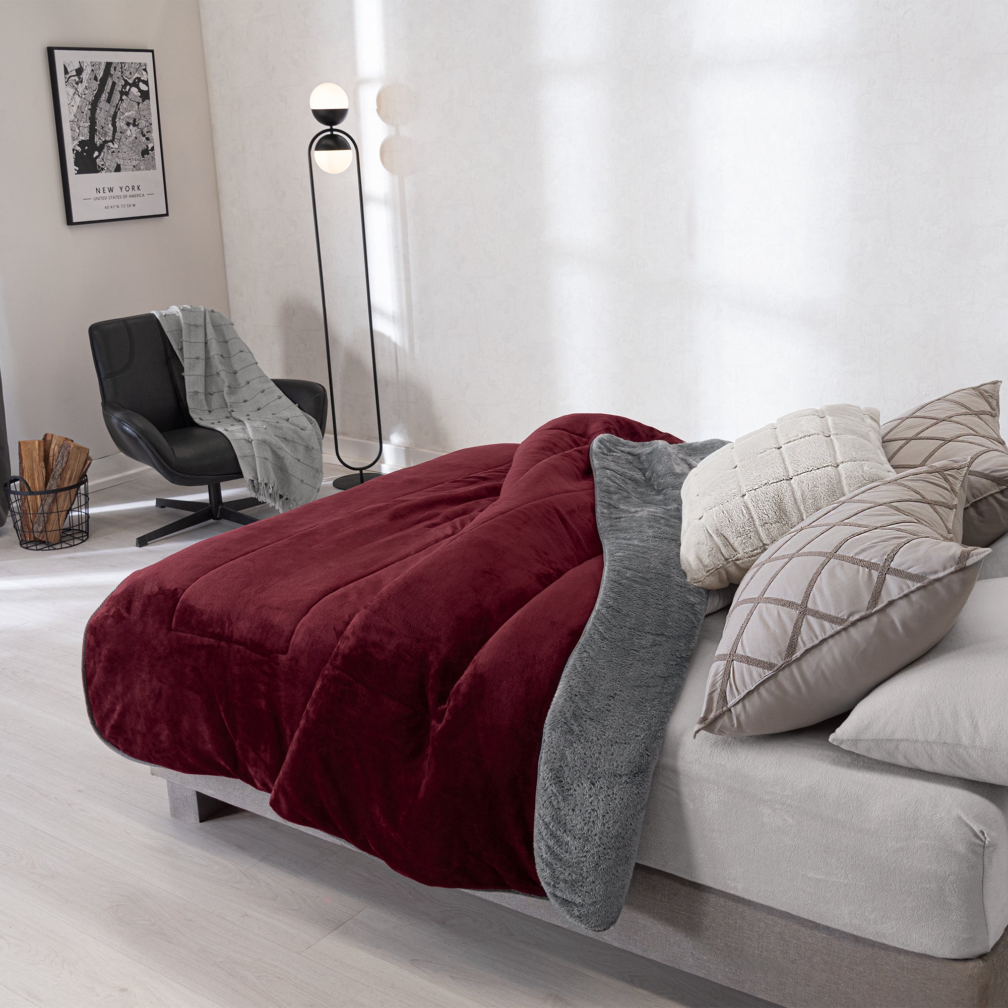 VIANNEY Cobertor Ultrasuave Con Interior De Borrega Premium Invernal Tinto