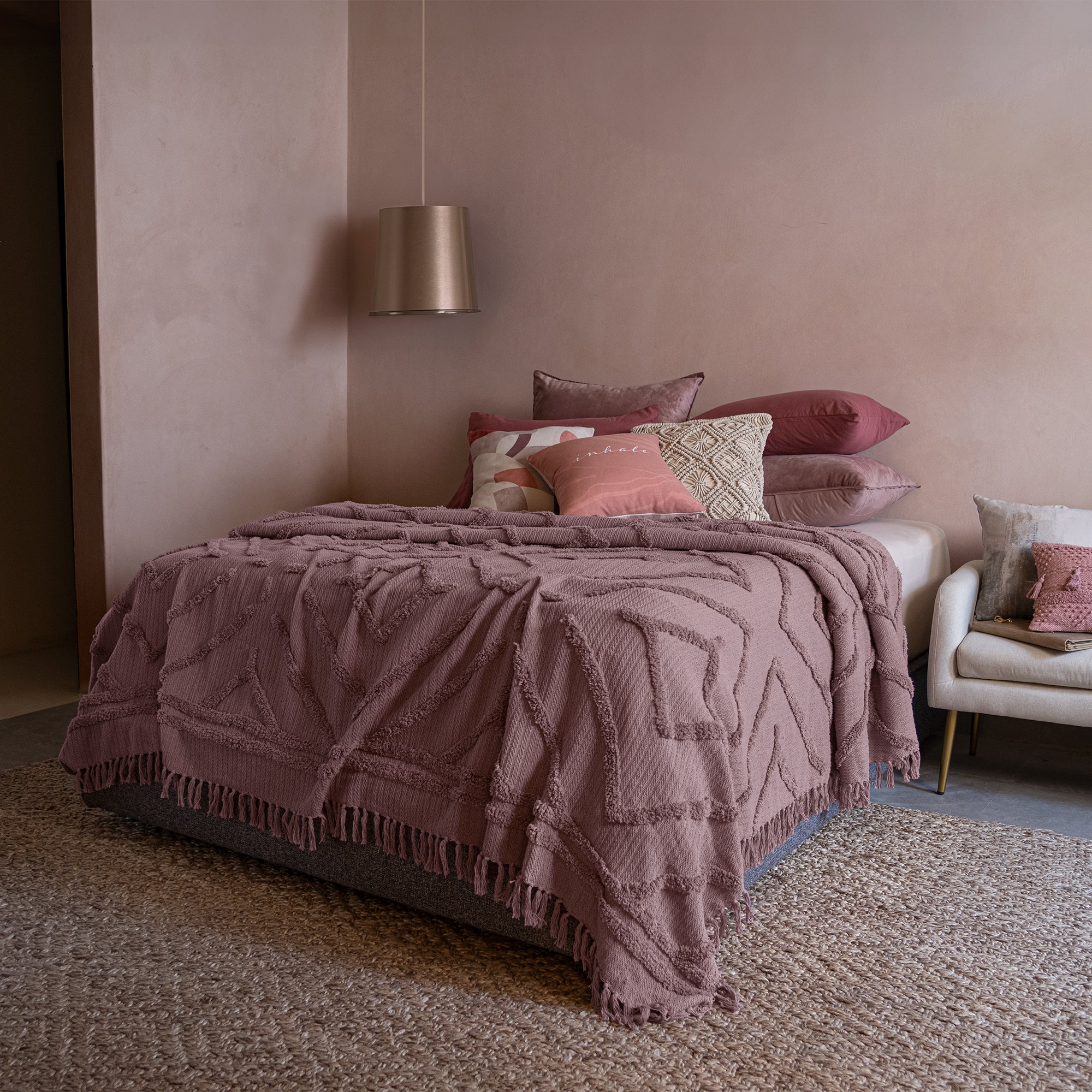 VIANNEY Edredón Premium Ultradelgado 100% Algodón Bordado Y Con Flecos Voga Lila