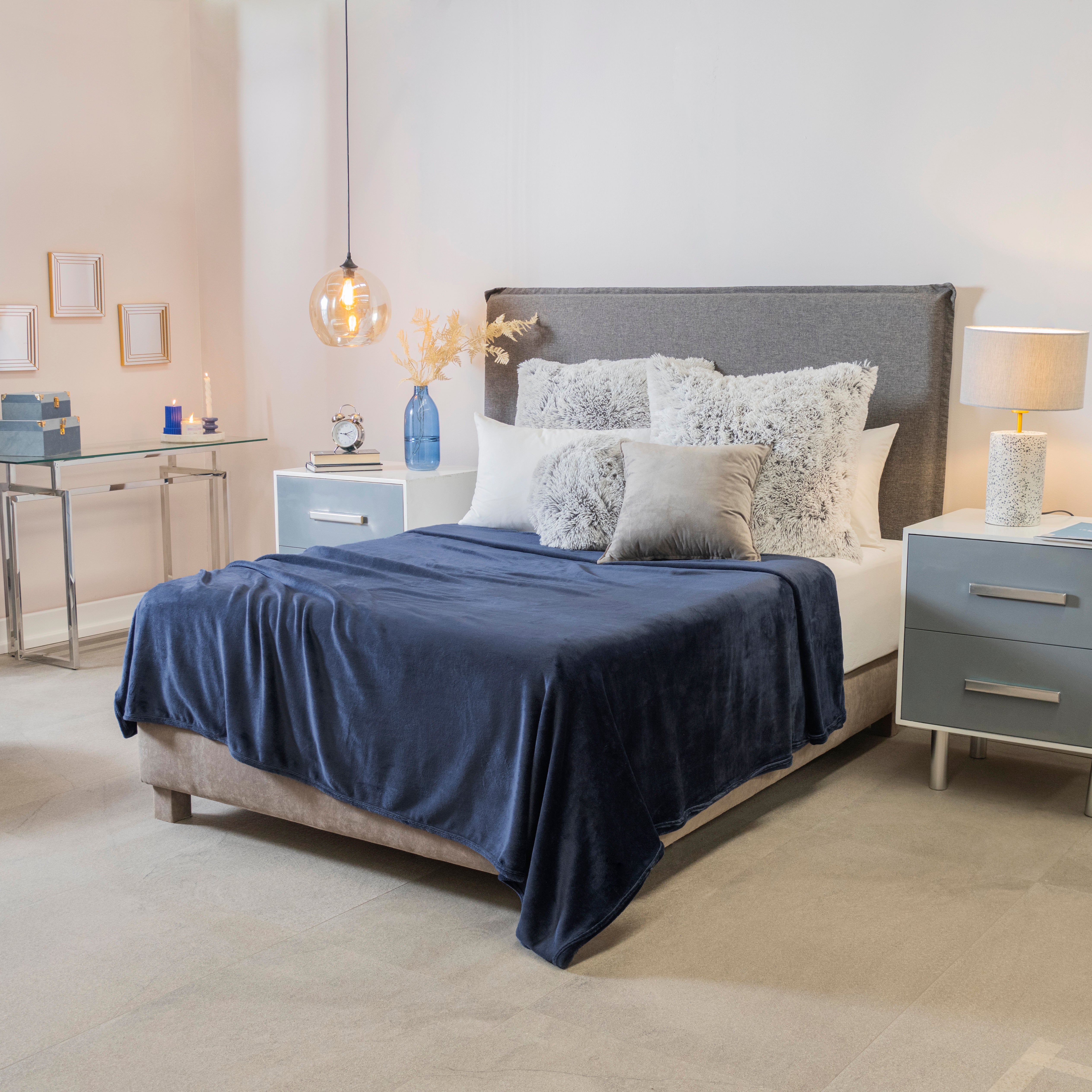 VIANNEY Cobertor Ligero Liso Súper Suave Navy