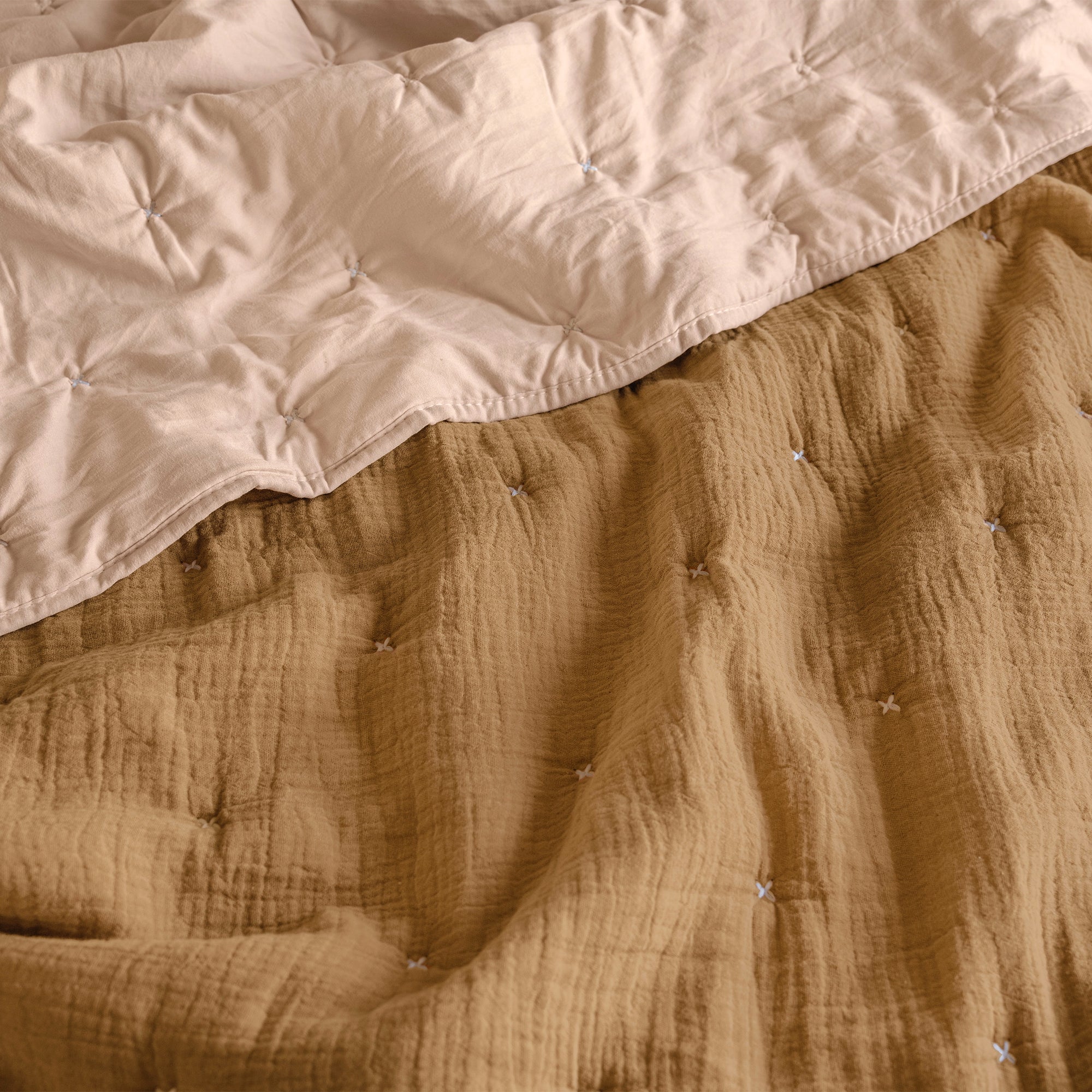 VIANNEY Edredón Premium Con Textura De Muselina 100% Algodón Ultradelgado Voga Camel