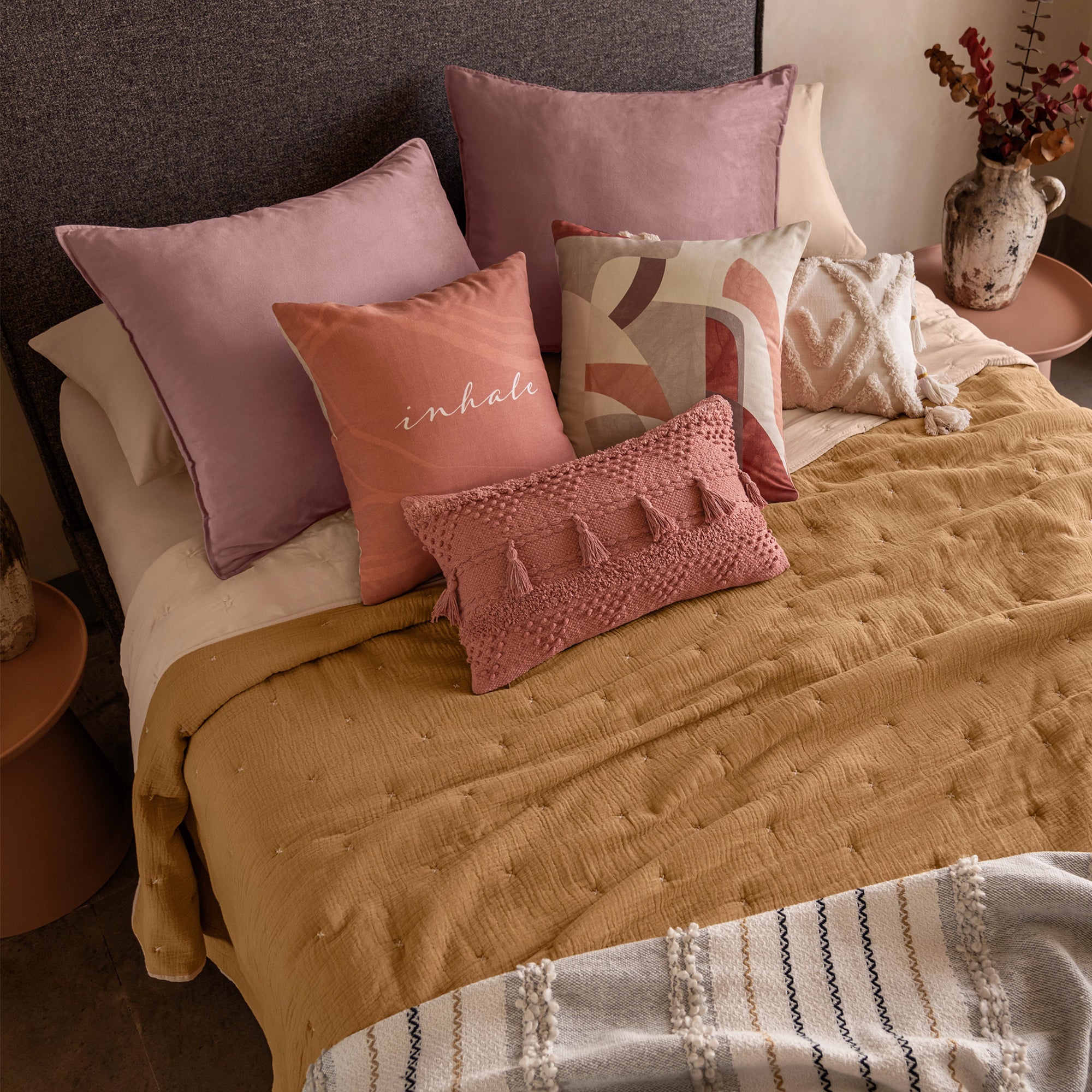 VIANNEY Edredón Premium Con Textura De Muselina 100% Algodón Ultradelgado Voga Camel