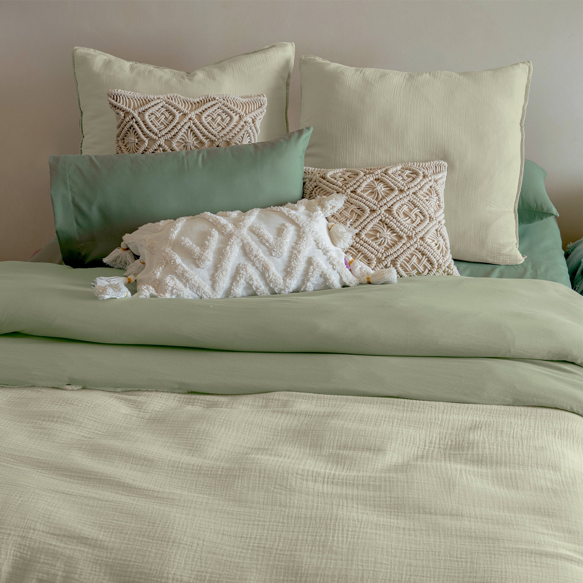 VIANNEY Funda De Duvet, Con Textura De Muselina 100% Algodón Salvia