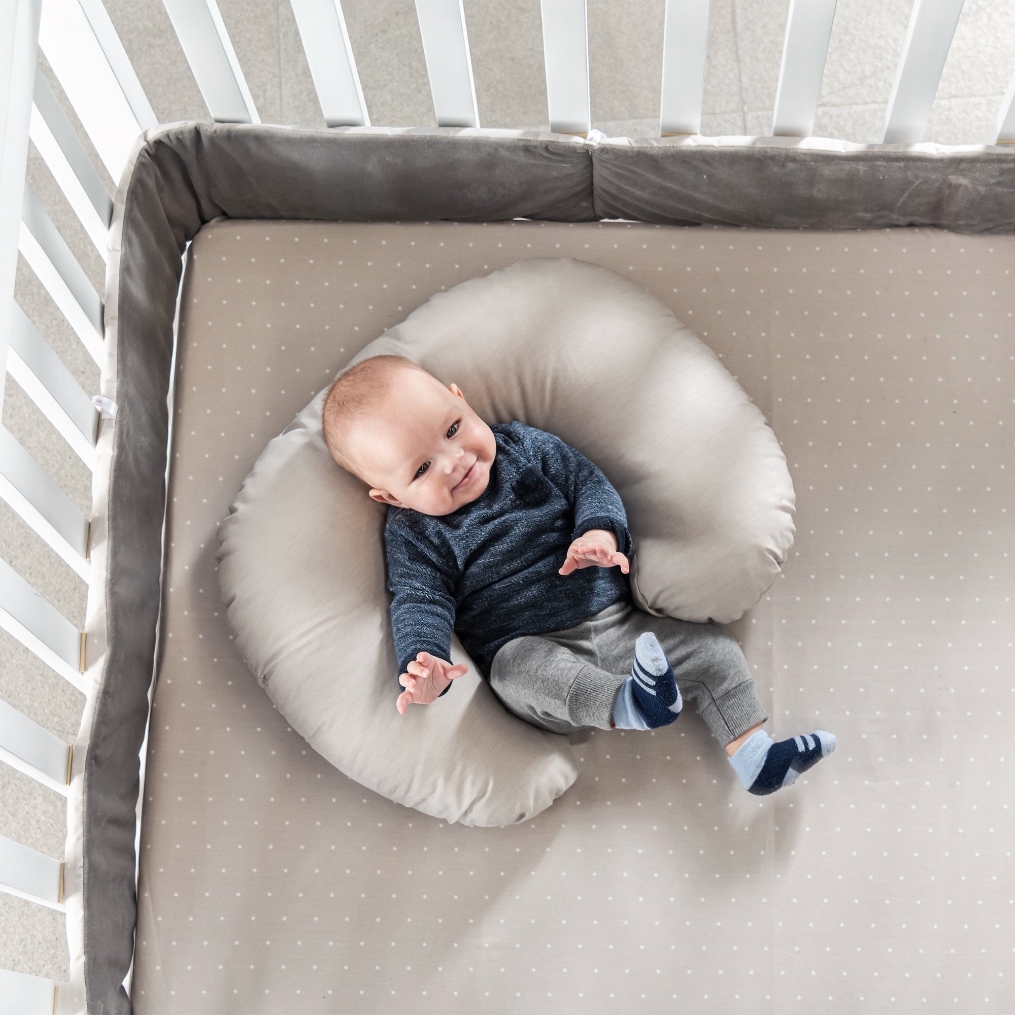 VIANNEY Almohada De Lactancia Ergonómica Multiusos Washed Gris