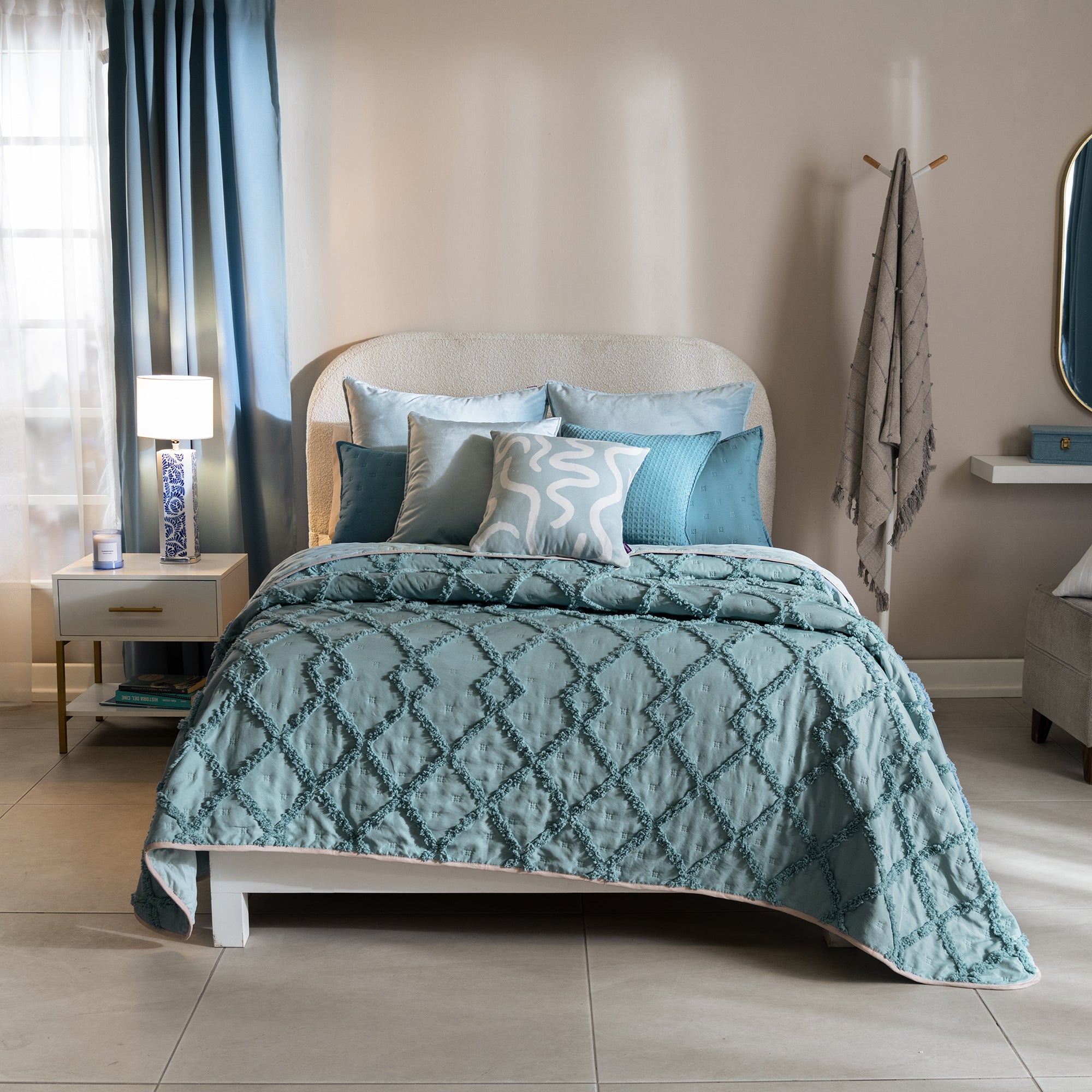 VIANNEY Edredón Ultradelgado Doble Vista Textura Jacquard Nuut Celeste