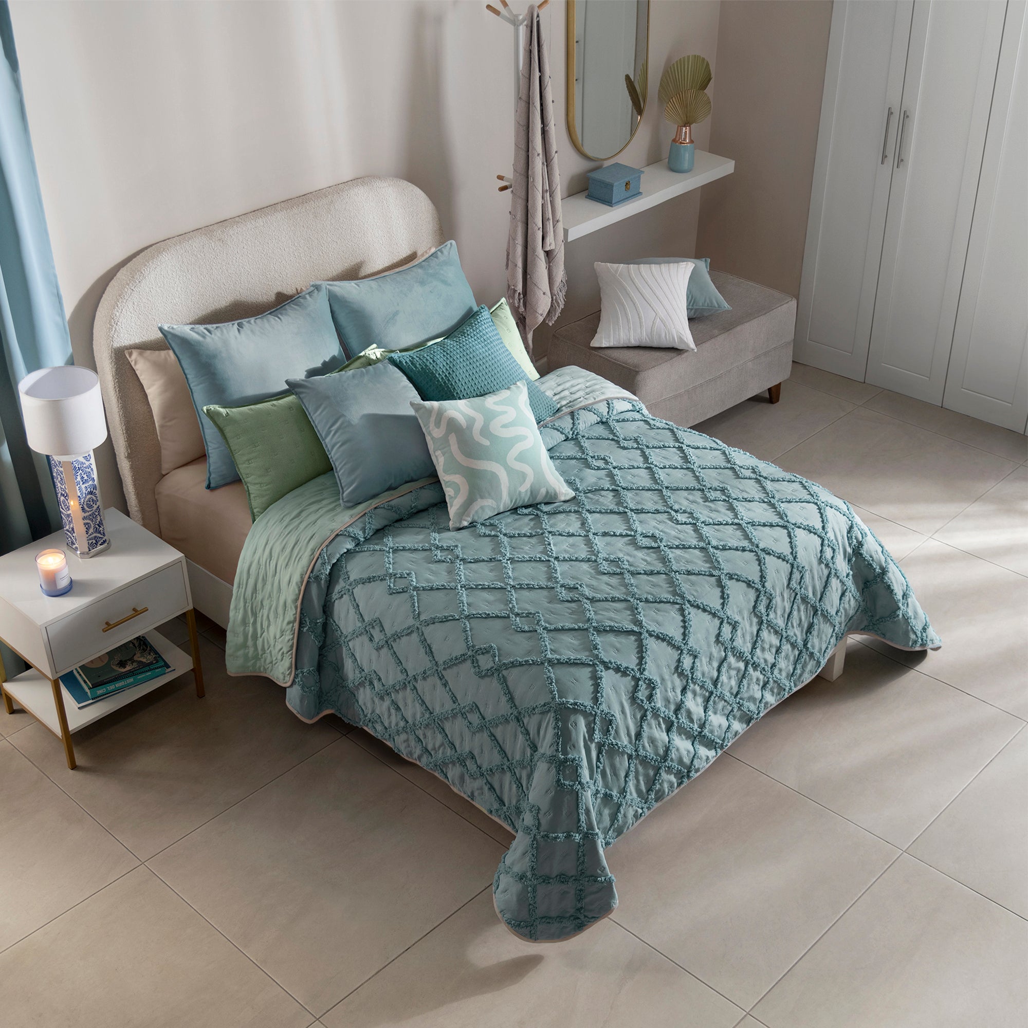 VIANNEY Edredón Ultradelgado Doble Vista Textura Jacquard Nuut Celeste