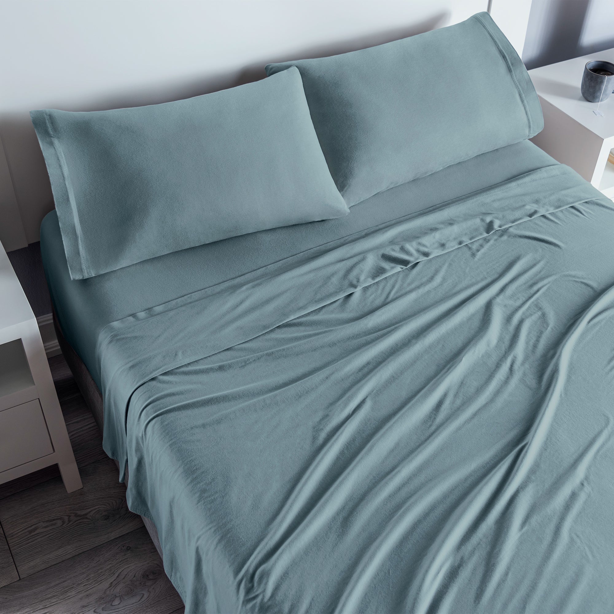 VIANNEY Juego De Sábanas Frescas Con Tejido De Camiseta 100% Algodón Celeste