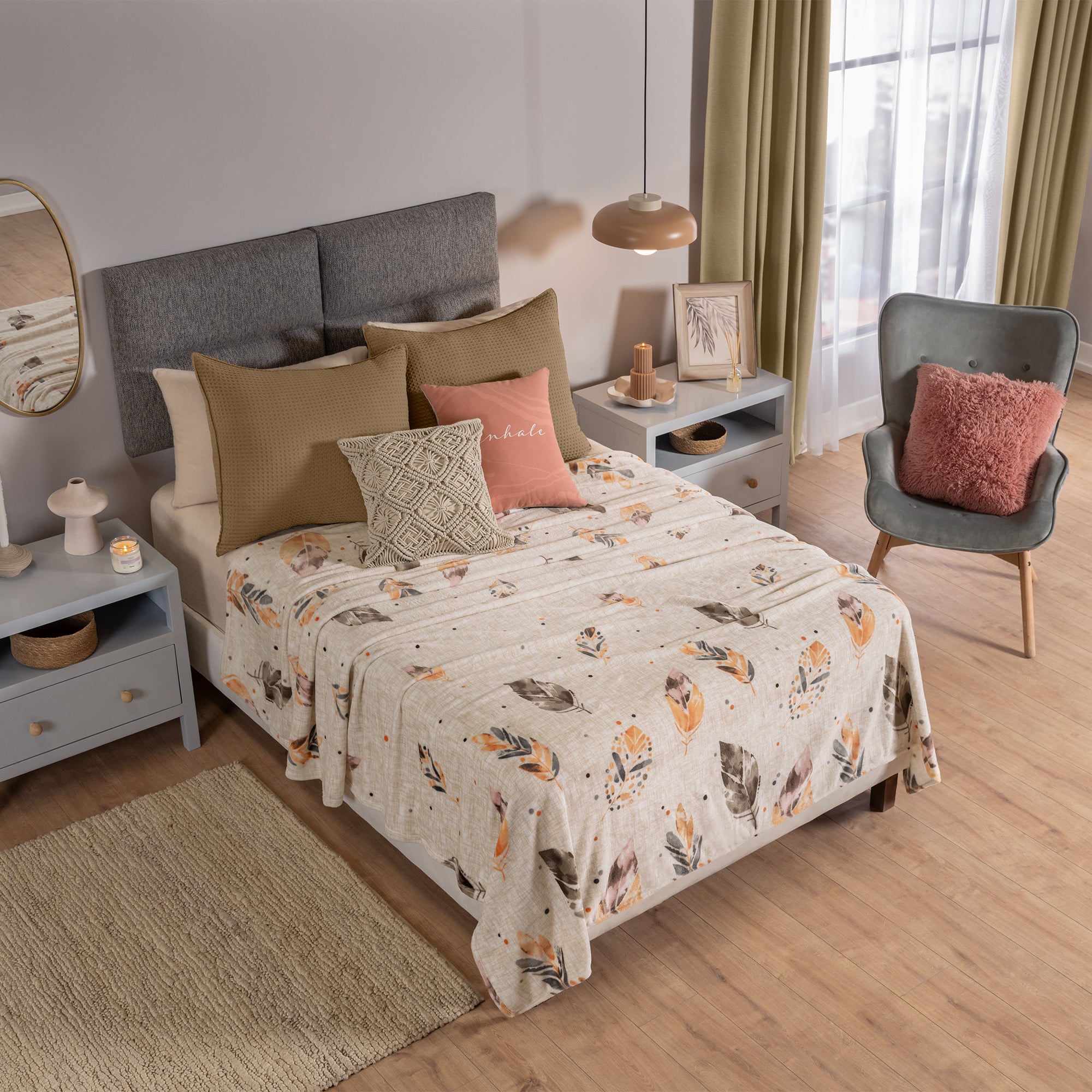 VIANNEY Cobertor Ligero Estampado Súper Suave Plumas