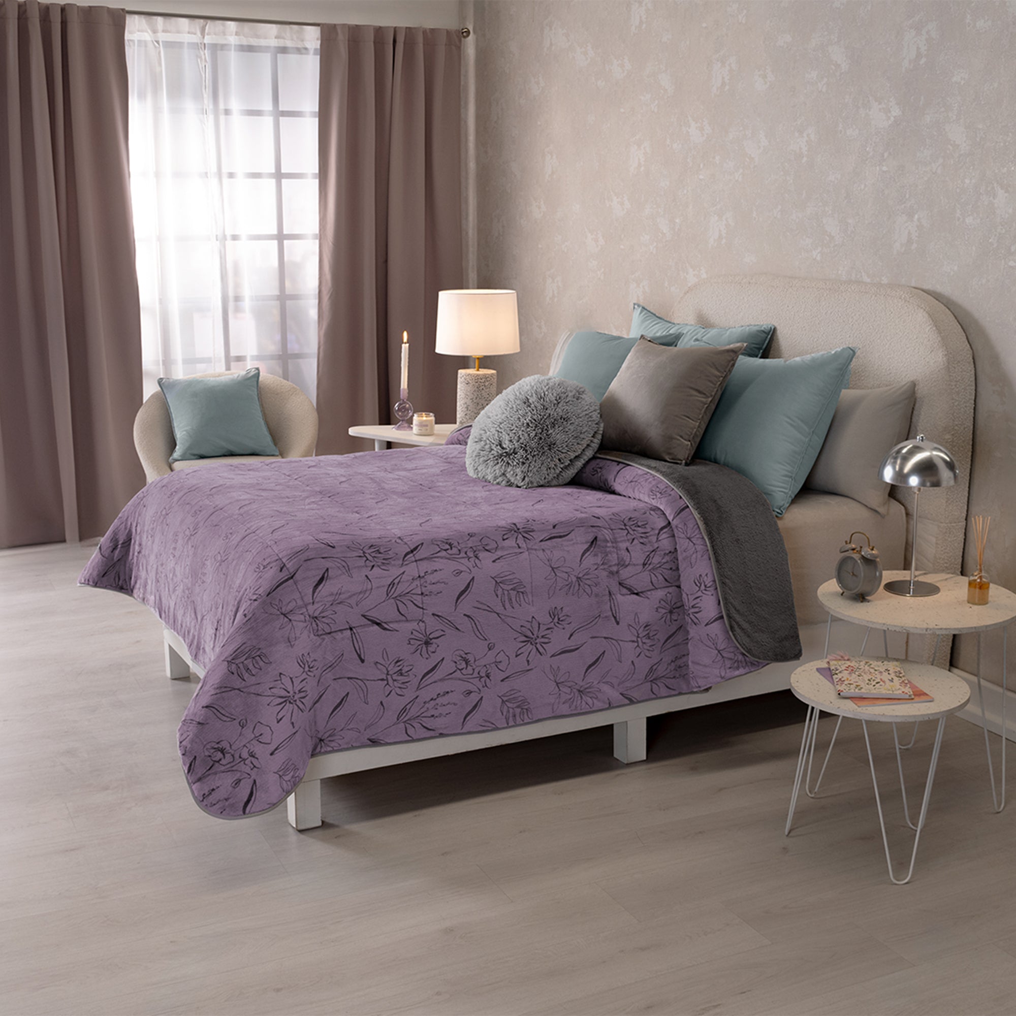 VIANNEY Cobertor Ultrasuave Con Interior De Borrega Premium Invernal Lavanda