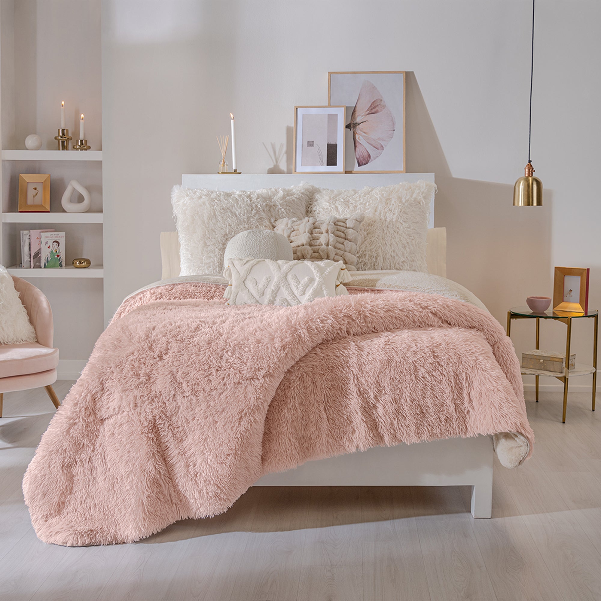 VIANNEY Cobertor De Pelo Largo Con Interior De Borrega Premium Everest Sweet Pink