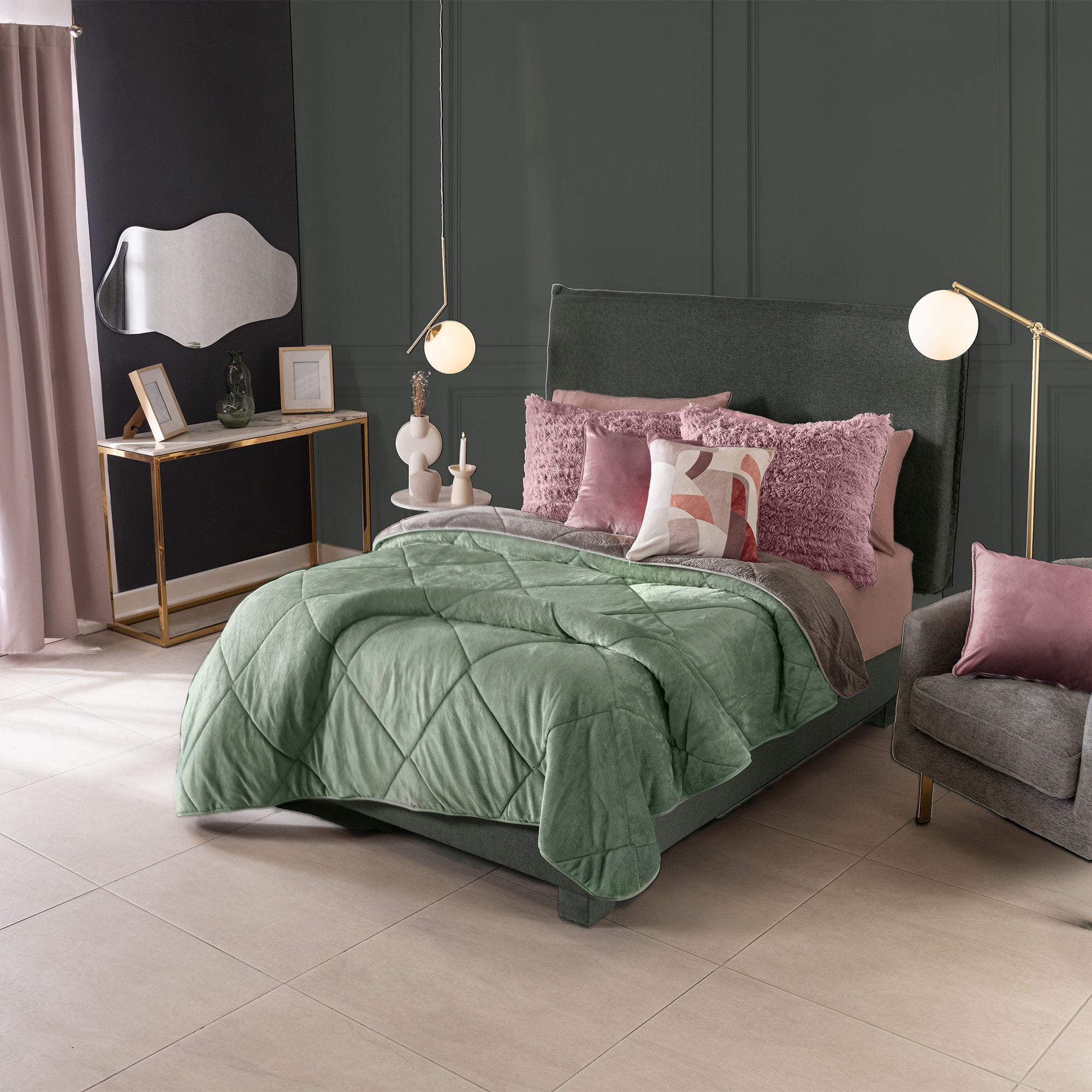 VIANNEY Cobertor Ultrasuave Con Interior De Borrega Premium Invernal Jade