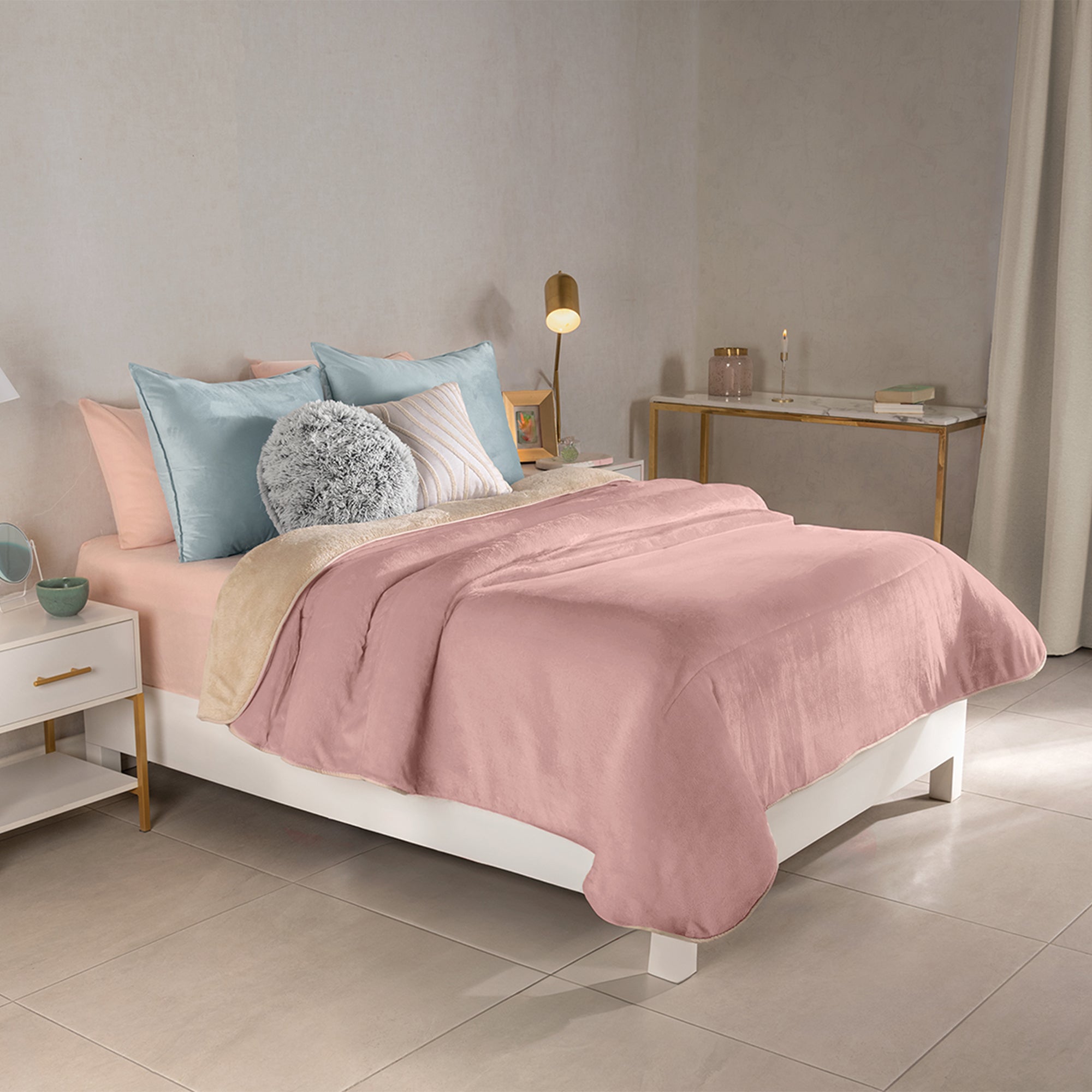 VIANNEY Cobertor Ultrasuave Con Interior De Borrega Premium Invernal Pink Dream