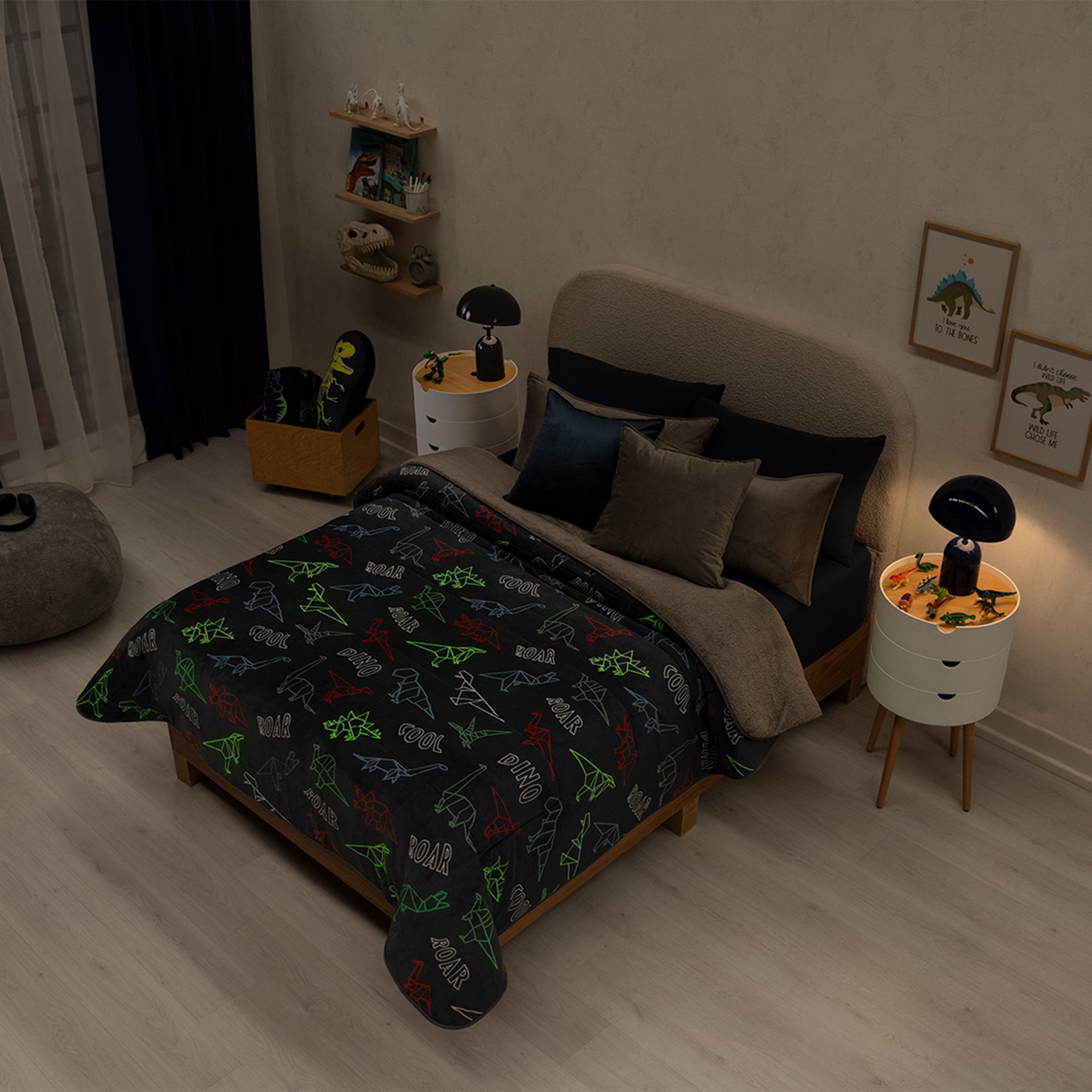 VIANNEY Cobertor Ultrasuave Que Brilla En La Oscuridad Con Interior De Borrega Premium Invernal Jurásico