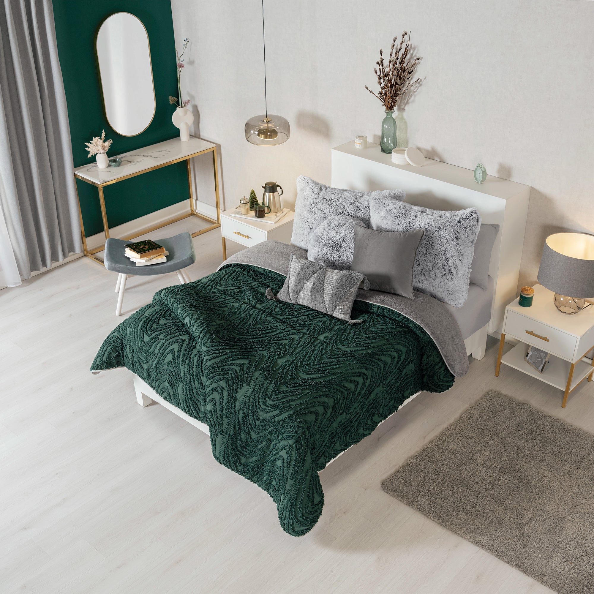 VIANNEY Cobertor Con Interior De Borrega Premium Y Textura Jacquard Austral Esmeralda