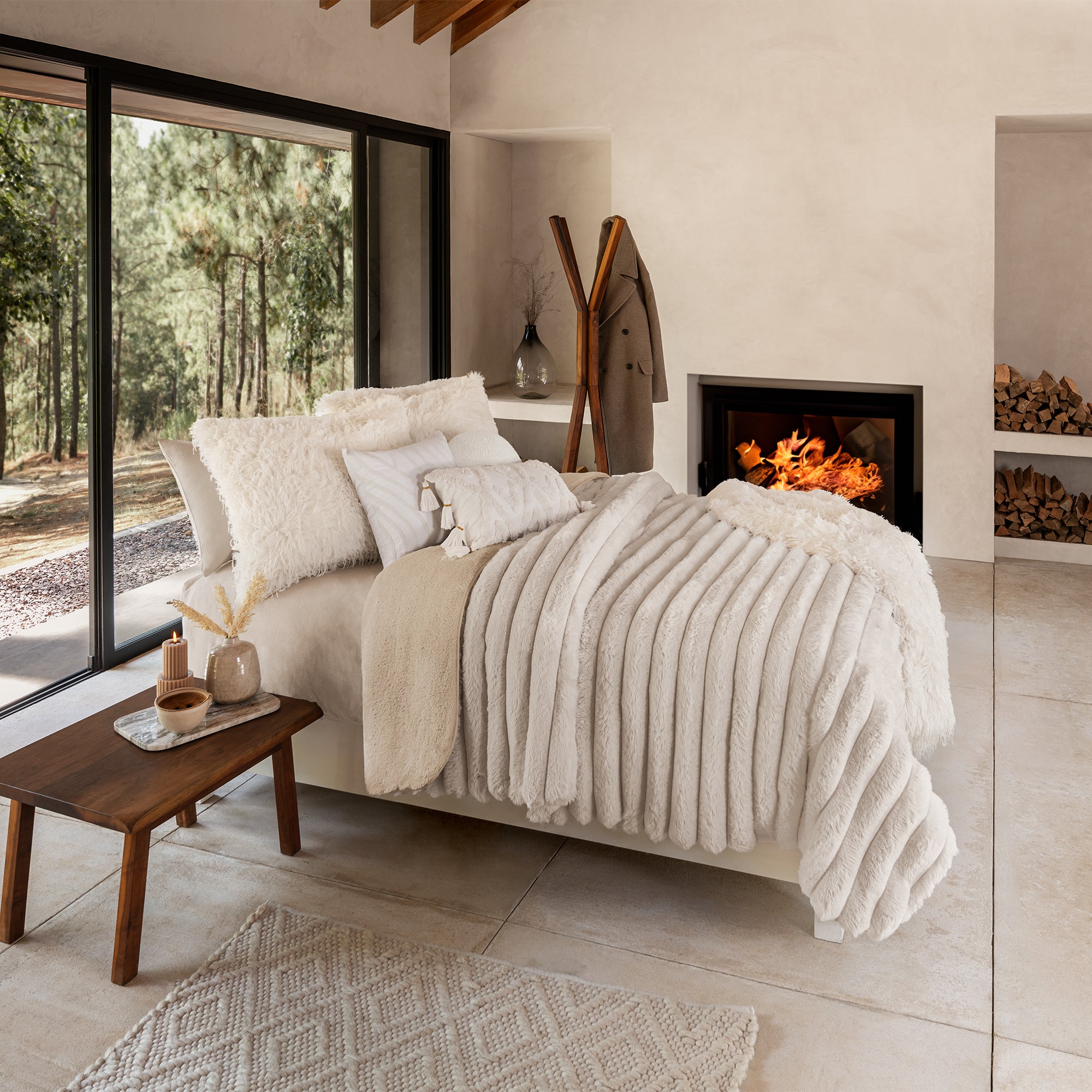 VIANNEY Cobertor Extra Grueso Con Textura En Relieve Con Interior De Borrega Premium Everest Marfil