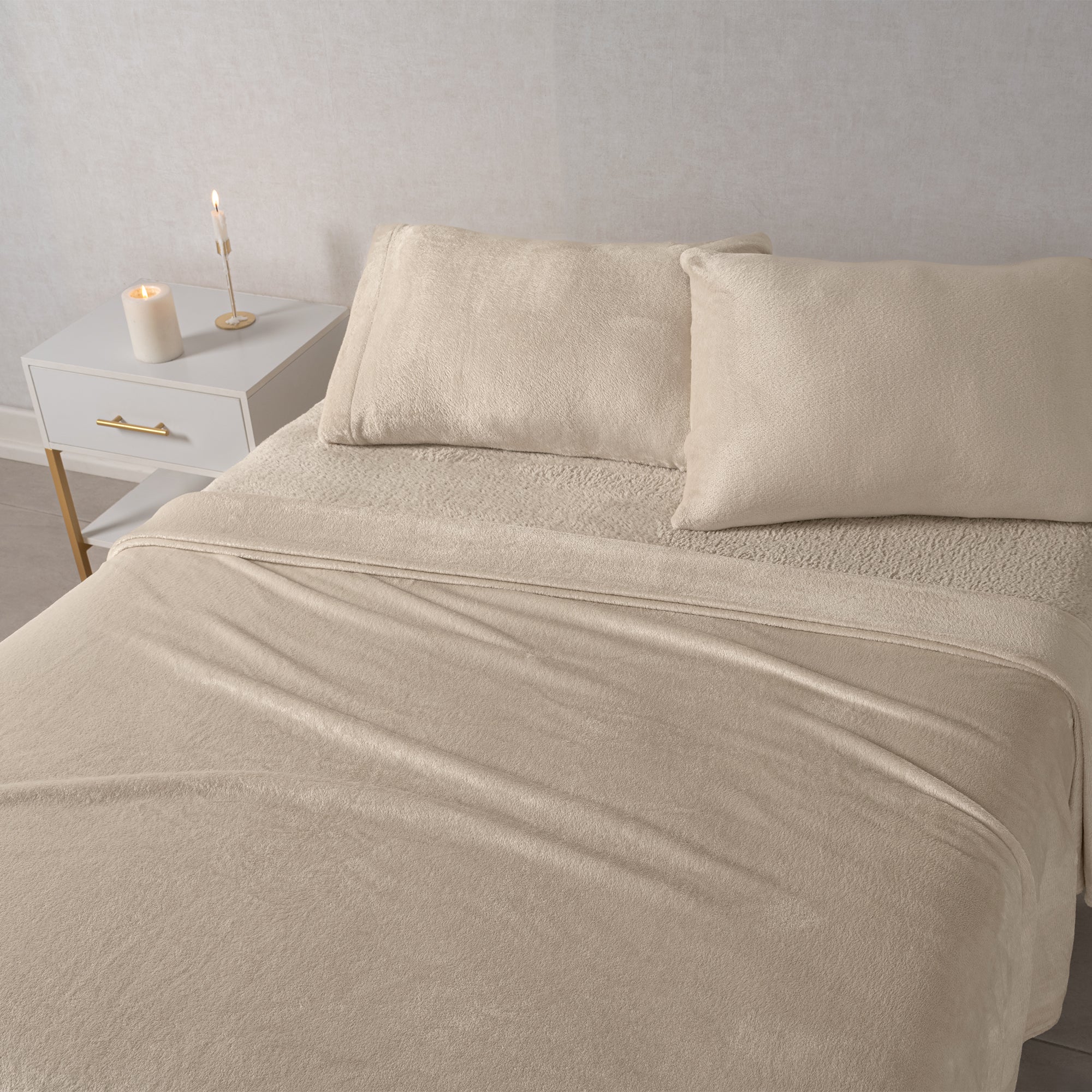 VIANNEY Juego De Sábanas Súper Calientitas Con Textura De Cobertor Siberia Greige