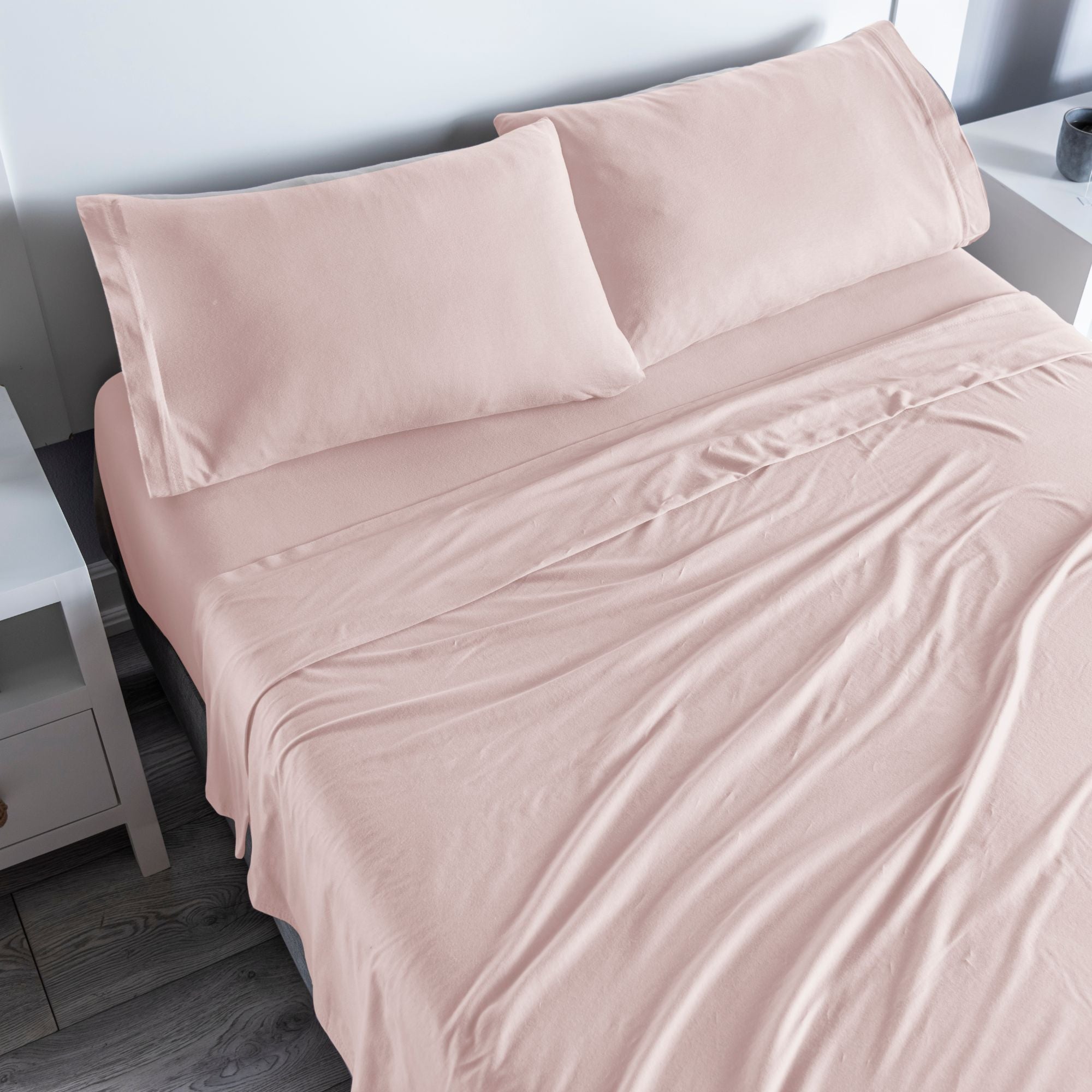 VIANNEY Juego De Sábanas Frescas Con Tejido De Camiseta 100% Algodón Sweet Pink