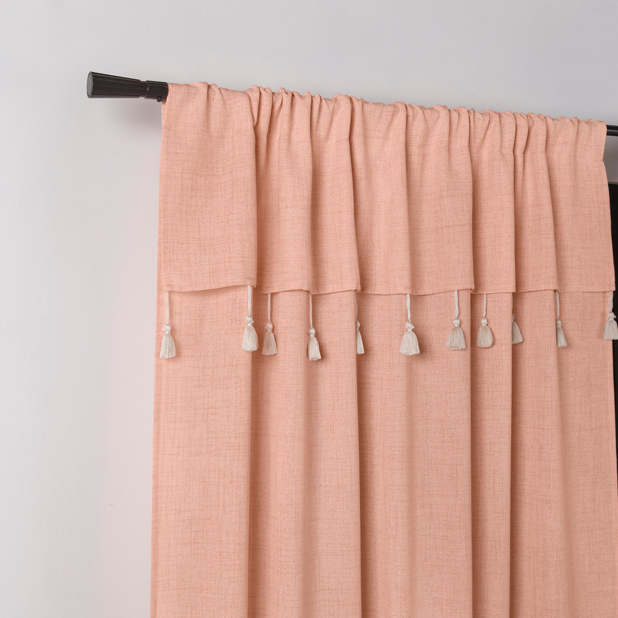 VIANNEY Set De Cortinas De Tela Tipo Lino Y Flecos Creta Rosa