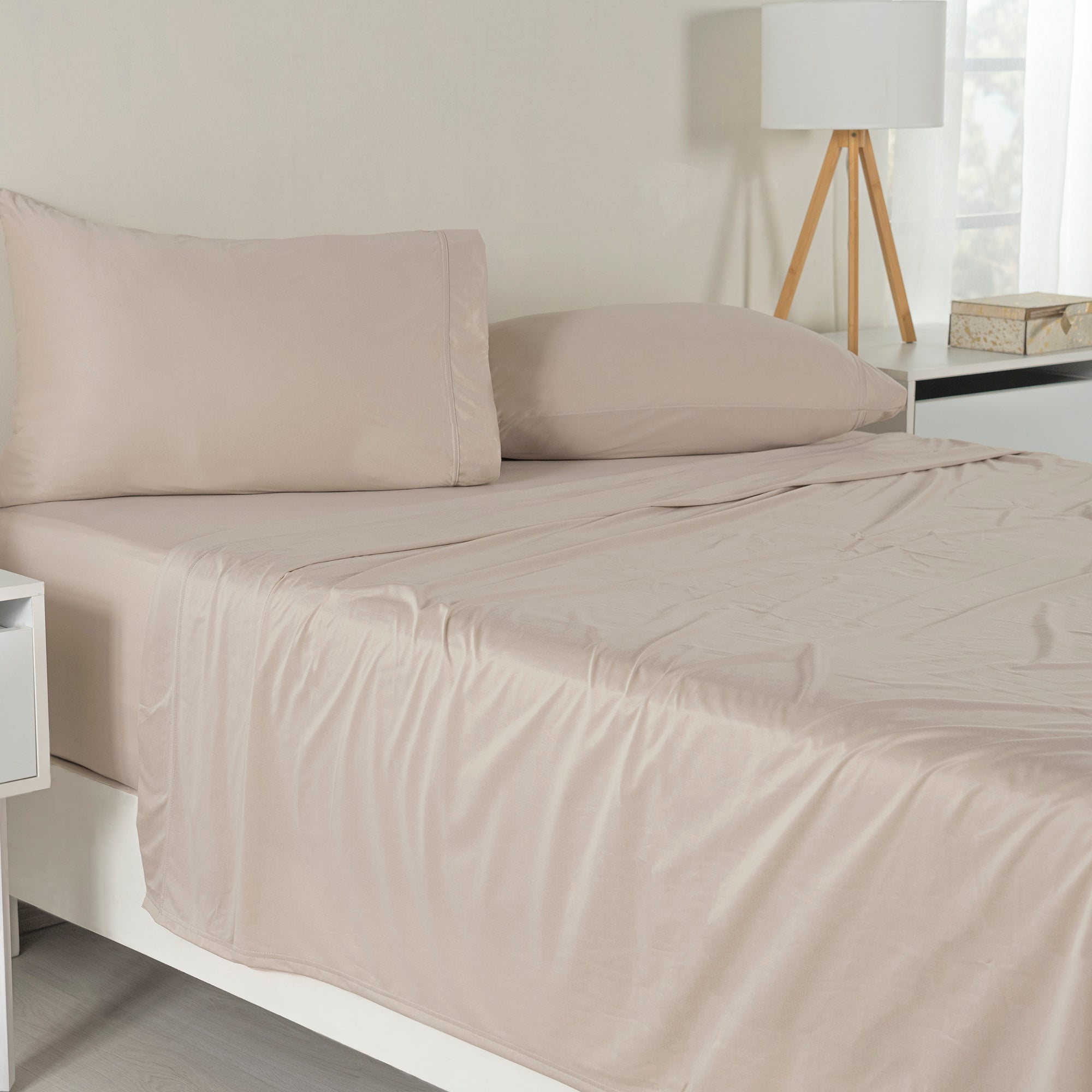 VIANNEY Juego De Sábanas Ligeras Con Tejido De Camiseta Súper Suaves Almond
