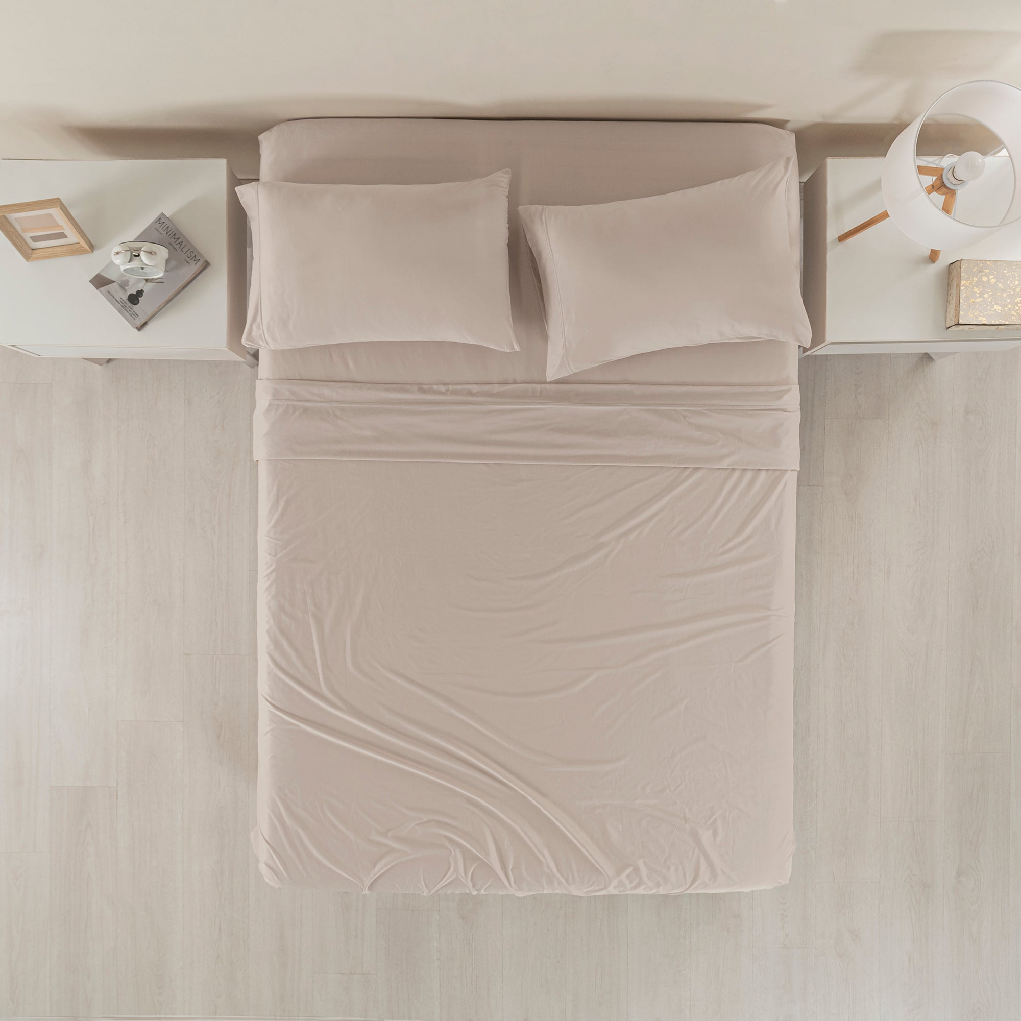 VIANNEY Juego De Sábanas Ligeras Con Tejido De Camiseta Súper Suaves Almond