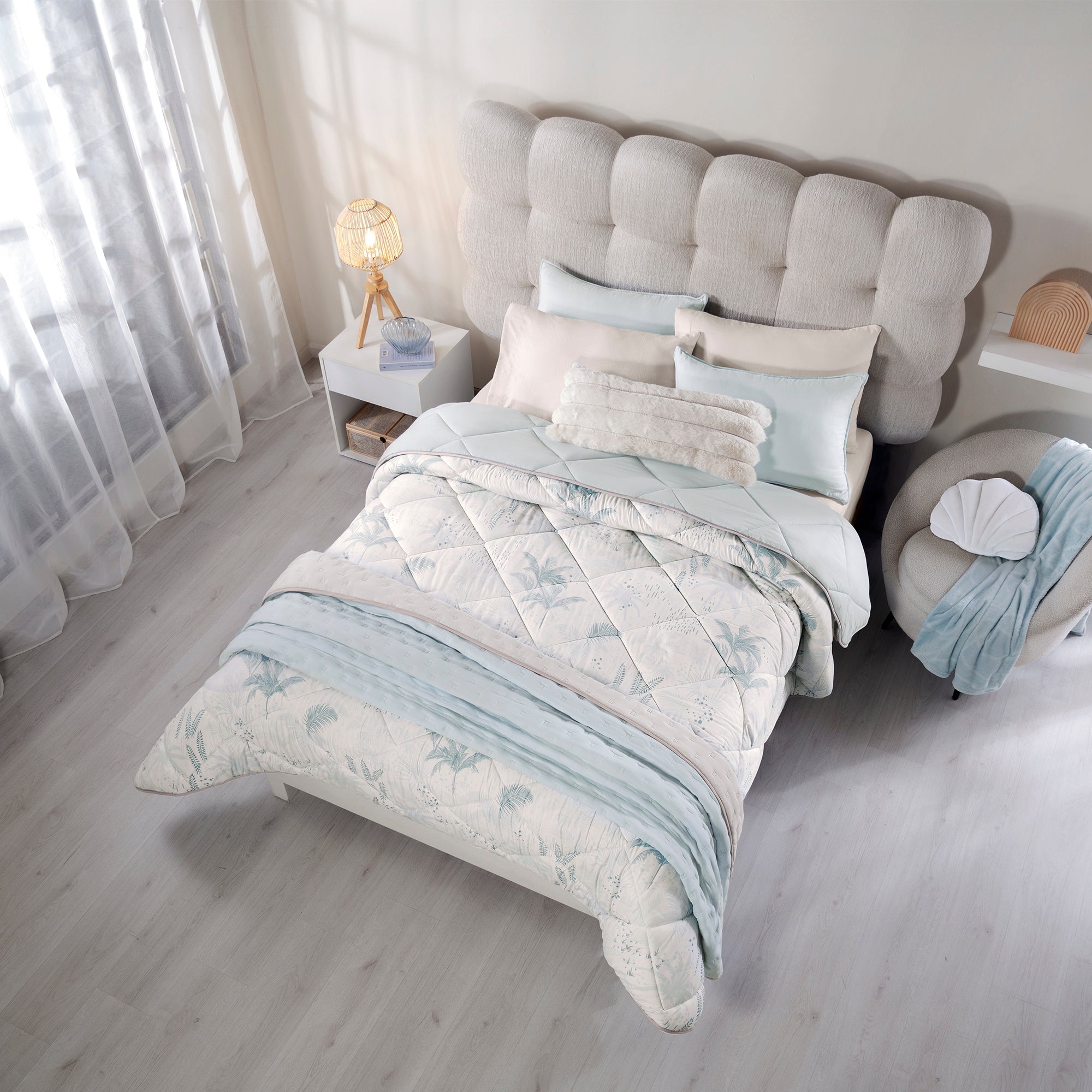 VIANNEY Juego De Edredón Doble Vista Con Fundas, Cojín Y Cubrecama Oasis