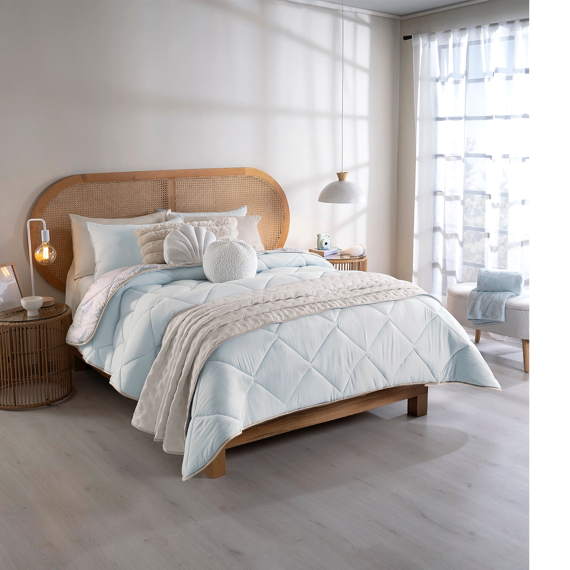 VIANNEY Juego De Edredón Doble Vista Con Fundas, Cojín Y Cubrecama Oasis