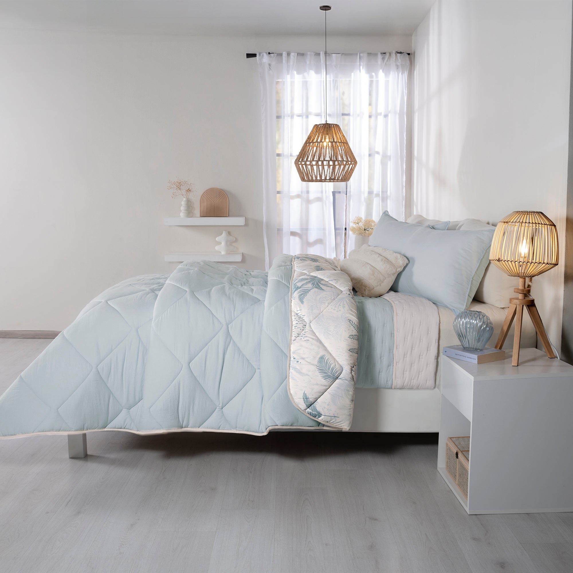 VIANNEY Juego De Edredón Doble Vista Con Fundas, Cojín Y Cubrecama Oasis