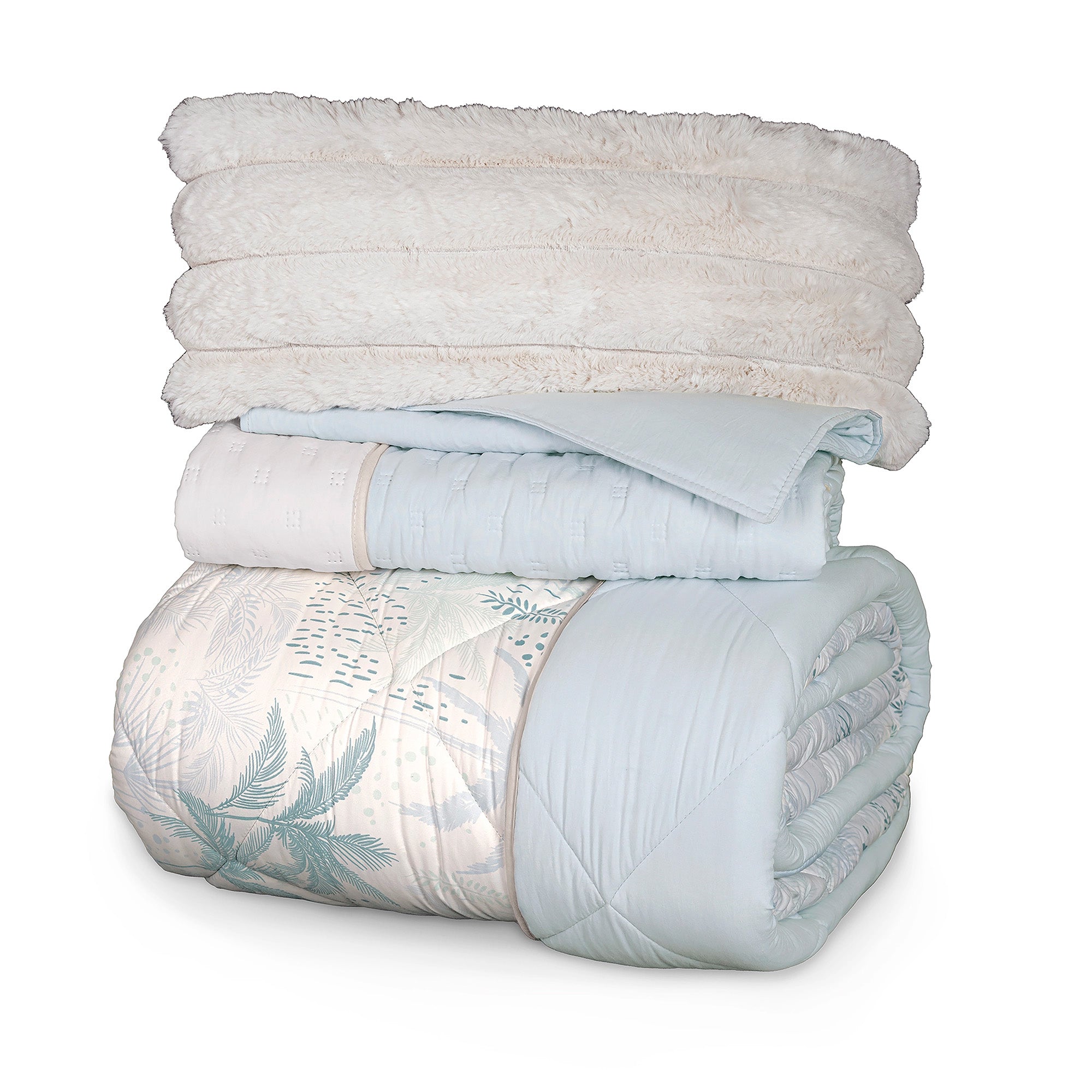 VIANNEY Juego De Edredón Doble Vista Con Fundas, Cojín Y Cubrecama Oasis