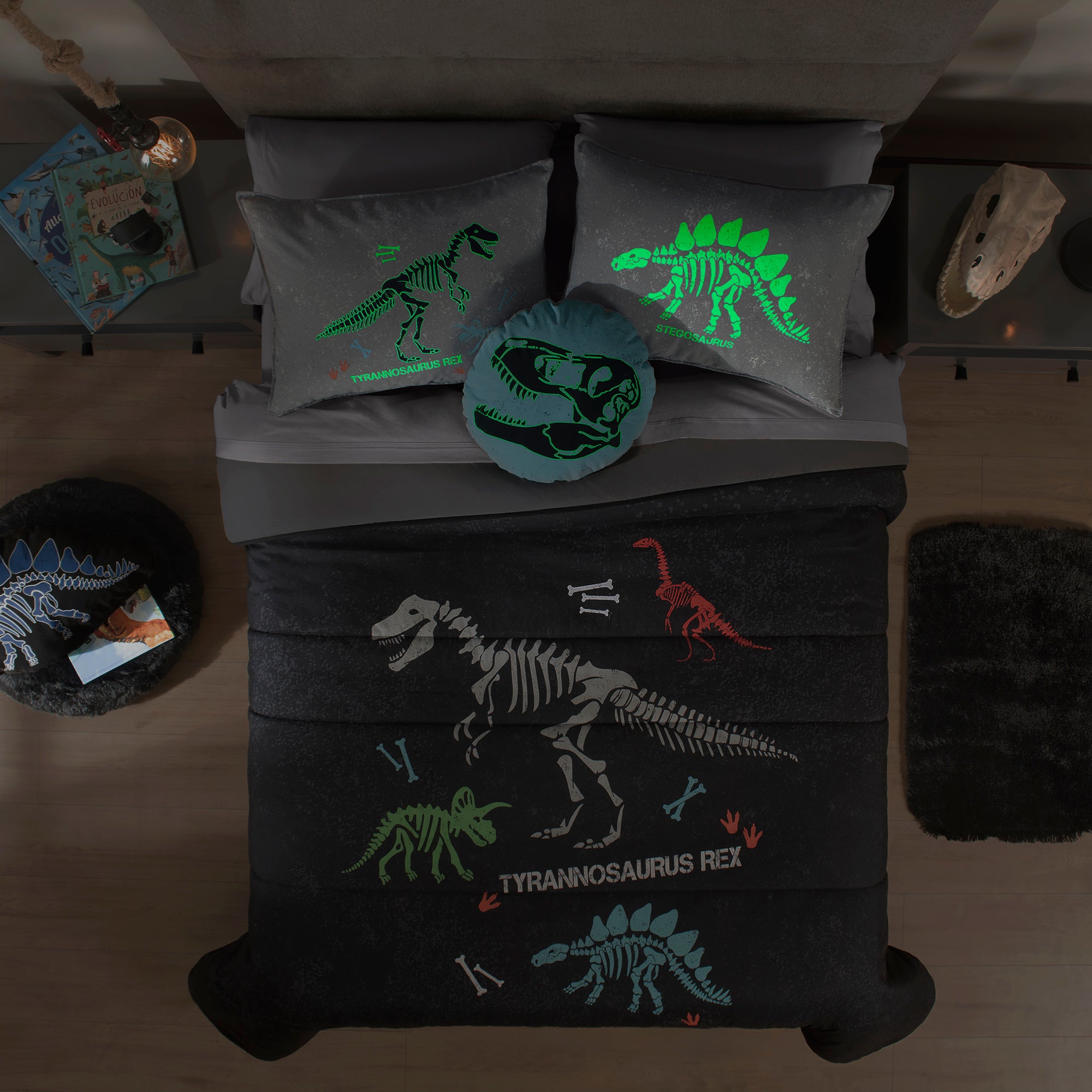 VIANNEY Juego De Edredón Doble Vista Que Brilla En La Oscuridad Tiranosaurio