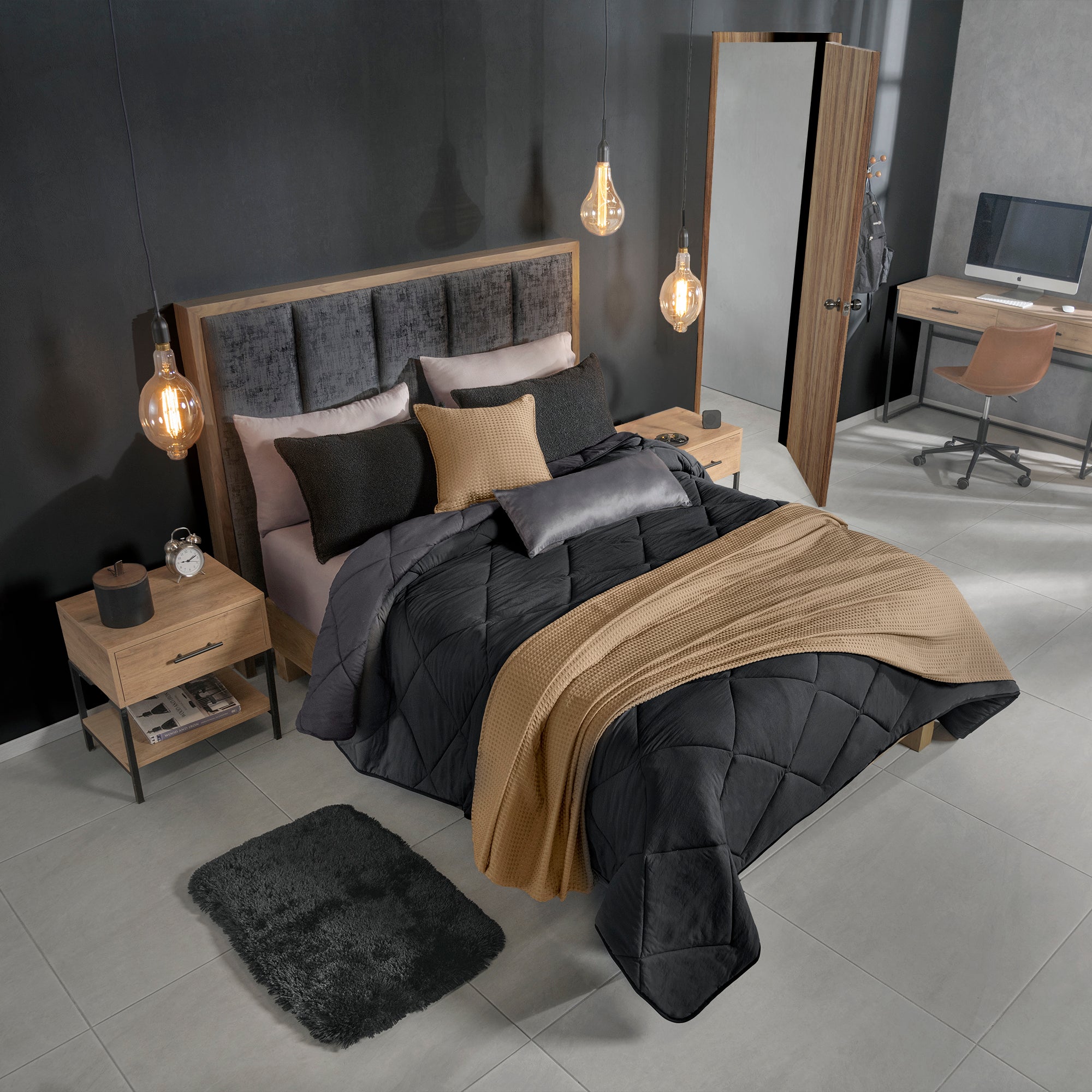 VIANNEY Juego De Edredón Doble Vista Con Fundas, Cojines Y Cubrecama Shadow