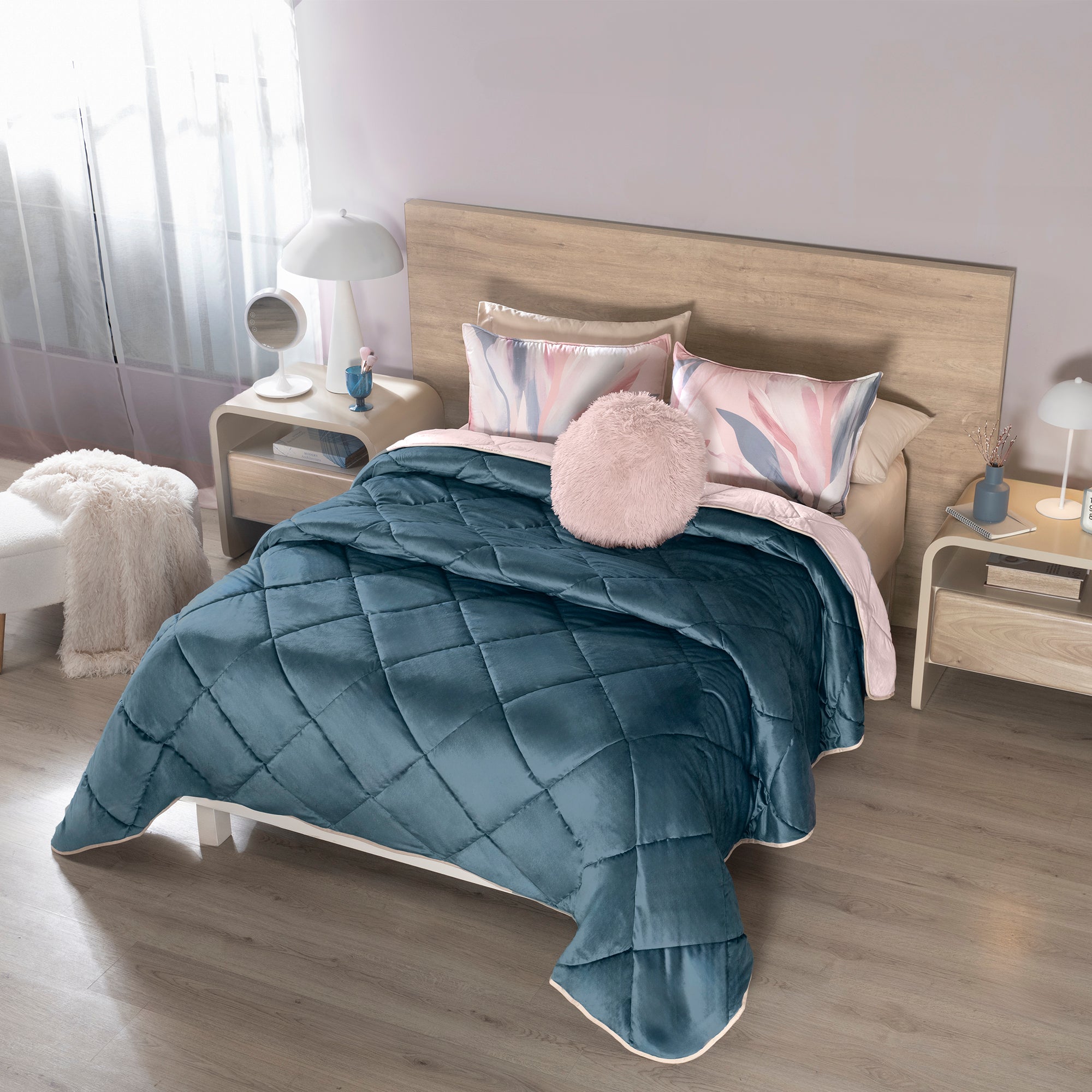 VIANNEY Juego De Edredón Textura Terciopelo Doble Vista Con Fundas Y Cojín Tendenza