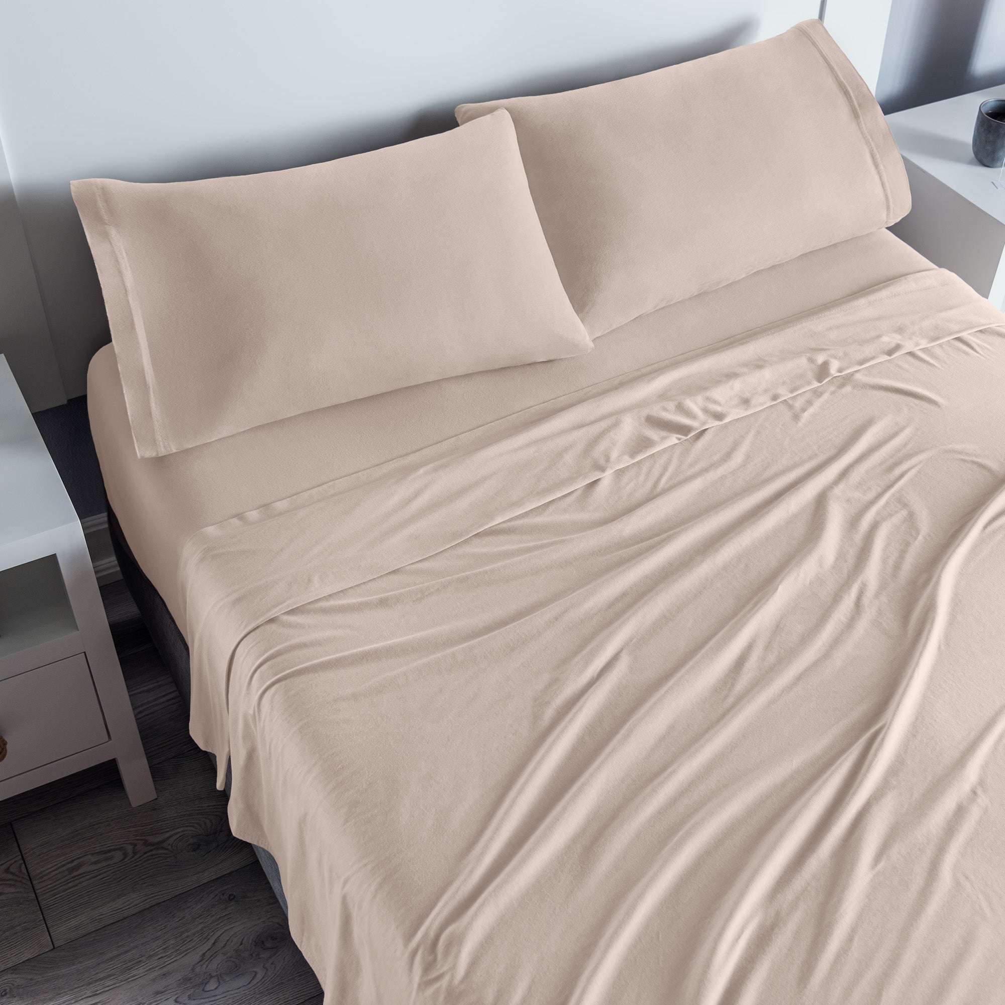 VIANNEY Juego De Sábanas Frescas Con Tejido De Camiseta 100% Algodón Ivory