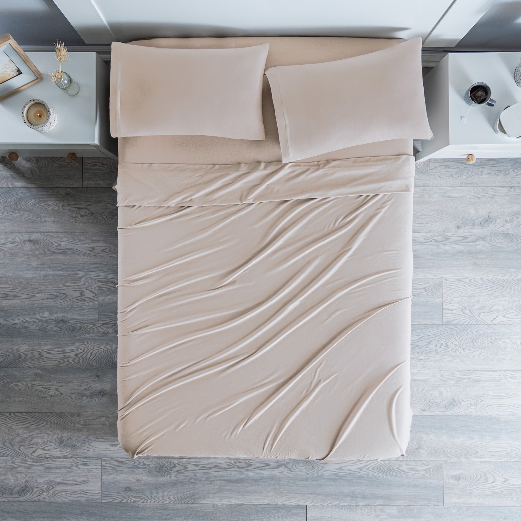 VIANNEY Juego De Sábanas Frescas Con Tejido De Camiseta 100% Algodón Ivory