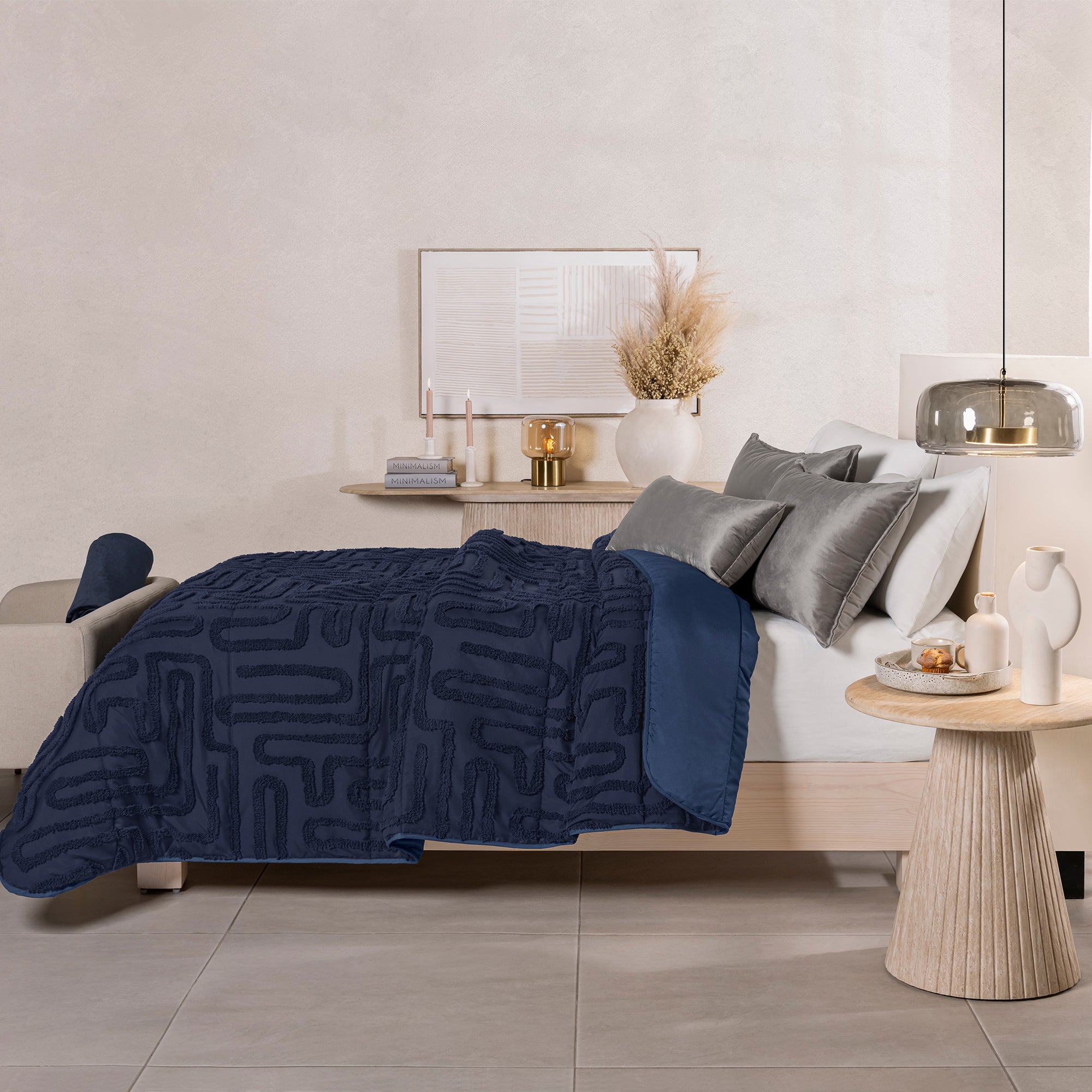 VIANNEY Juego De Edredón Textura Jacquard Doble Vista Con Fundas Y Cojín Budapest