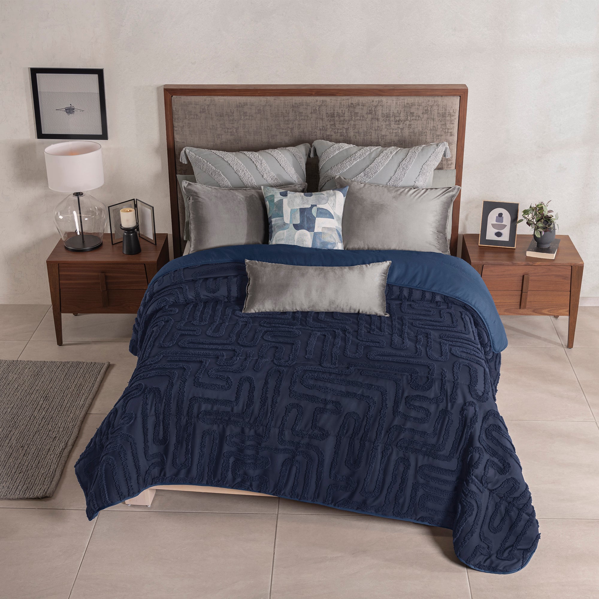 VIANNEY Juego De Edredón Textura Jacquard Doble Vista Con Fundas Y Cojín Budapest