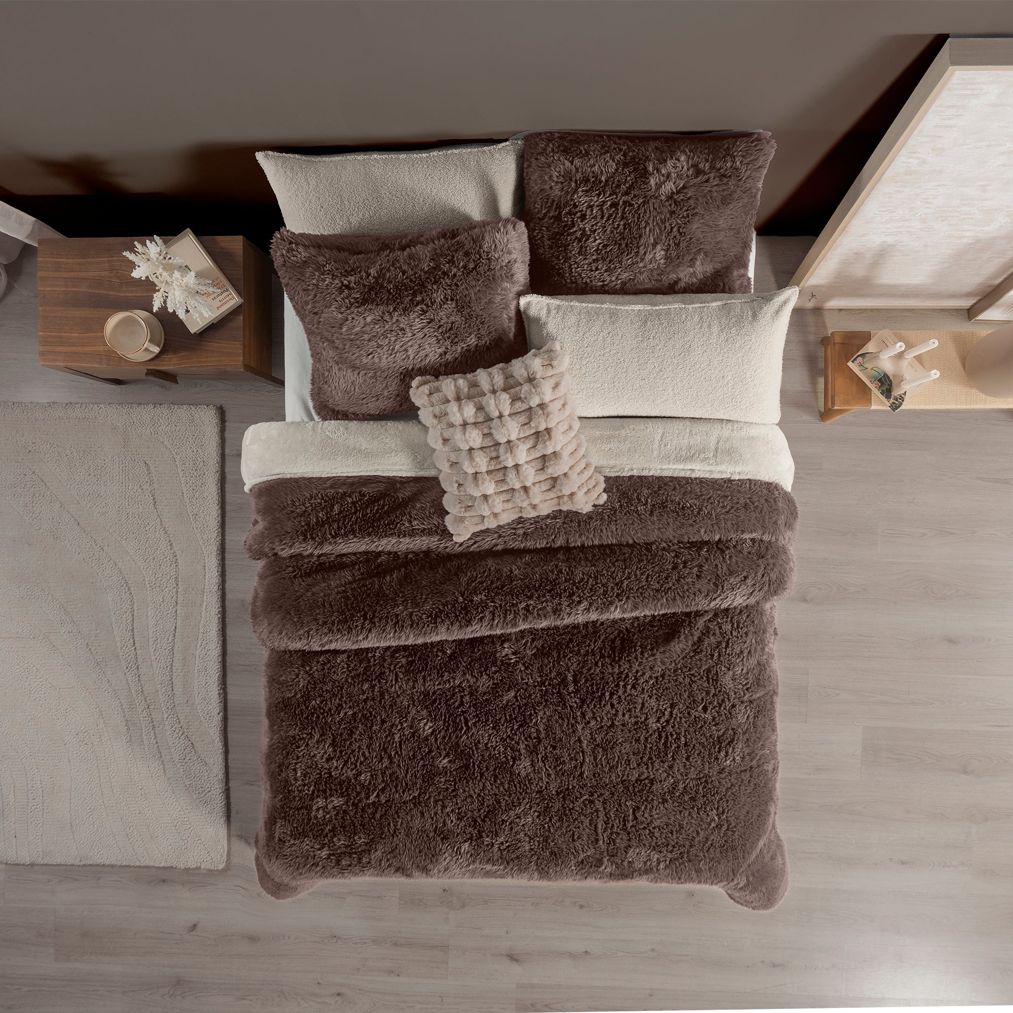 VIANNEY Cobertor De Pelo Largo Con Interior De Borrega Premium Everest Espresso