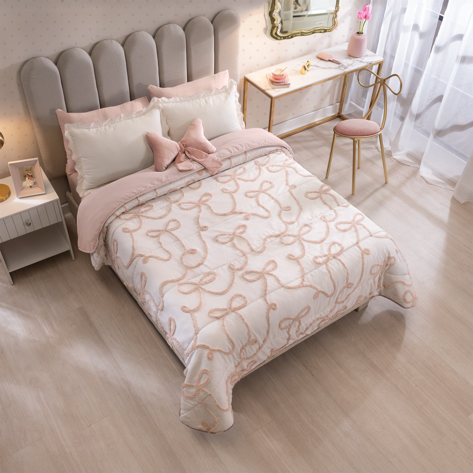 VIANNEY Juego De Edredón Doble Vista Con Fundas Y Cojín Bow