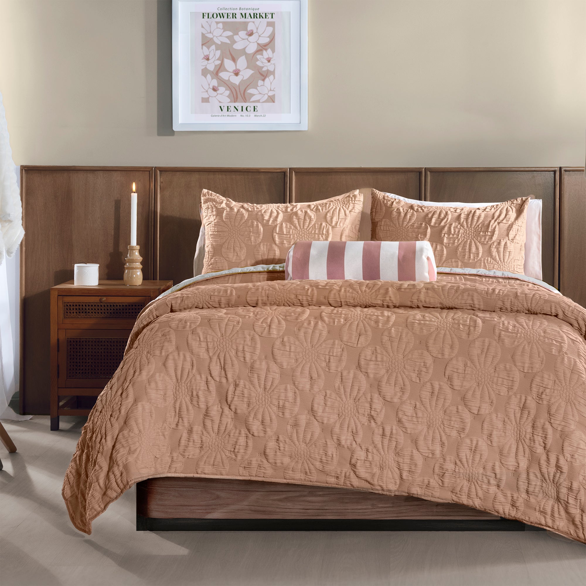 VIANNEY Juego De Edredón Doble Vista Con Fundas Y Cojín Copper