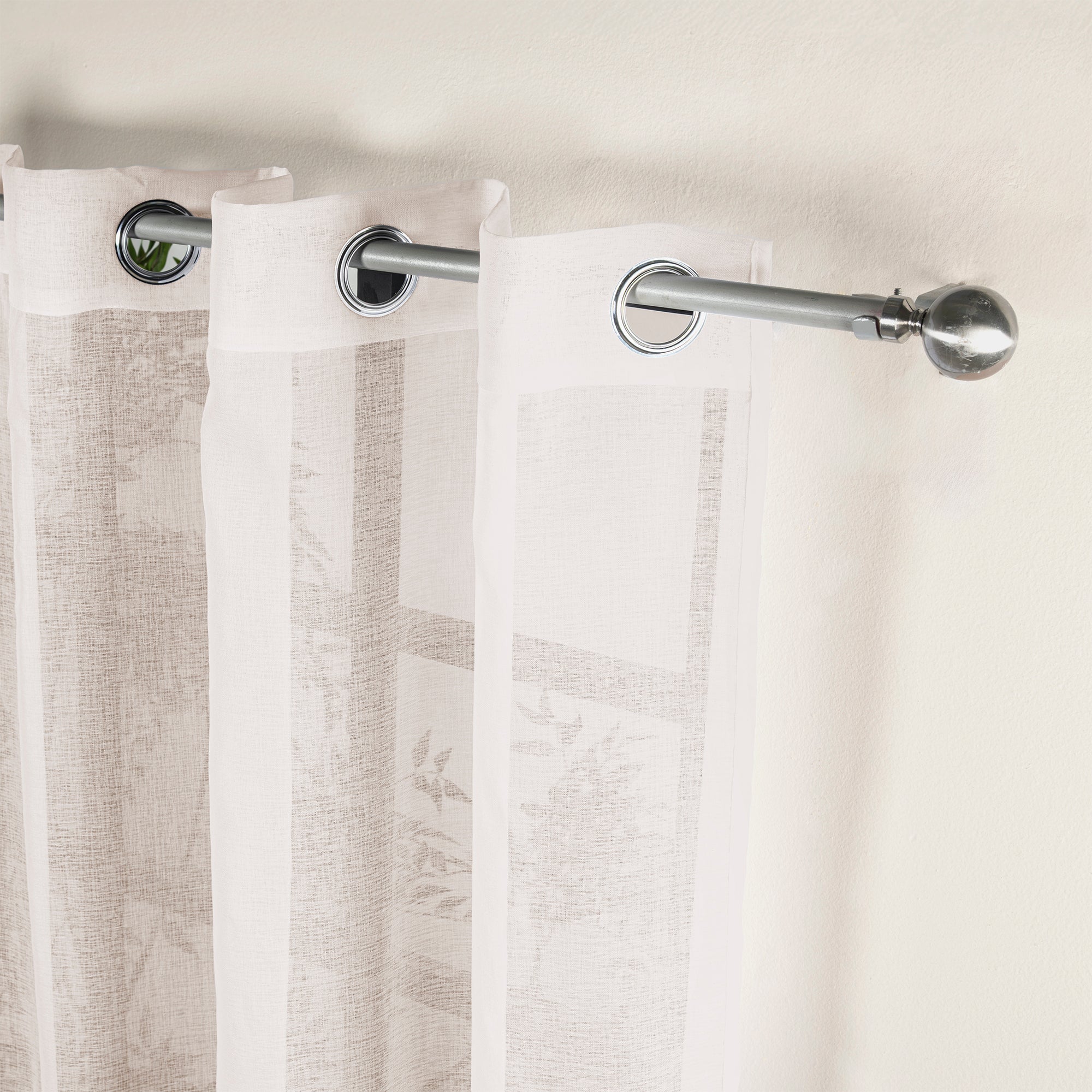 VIANNEY Set De Cortinas Traslúcidas Textura Voile Con Argollas Viena Beige