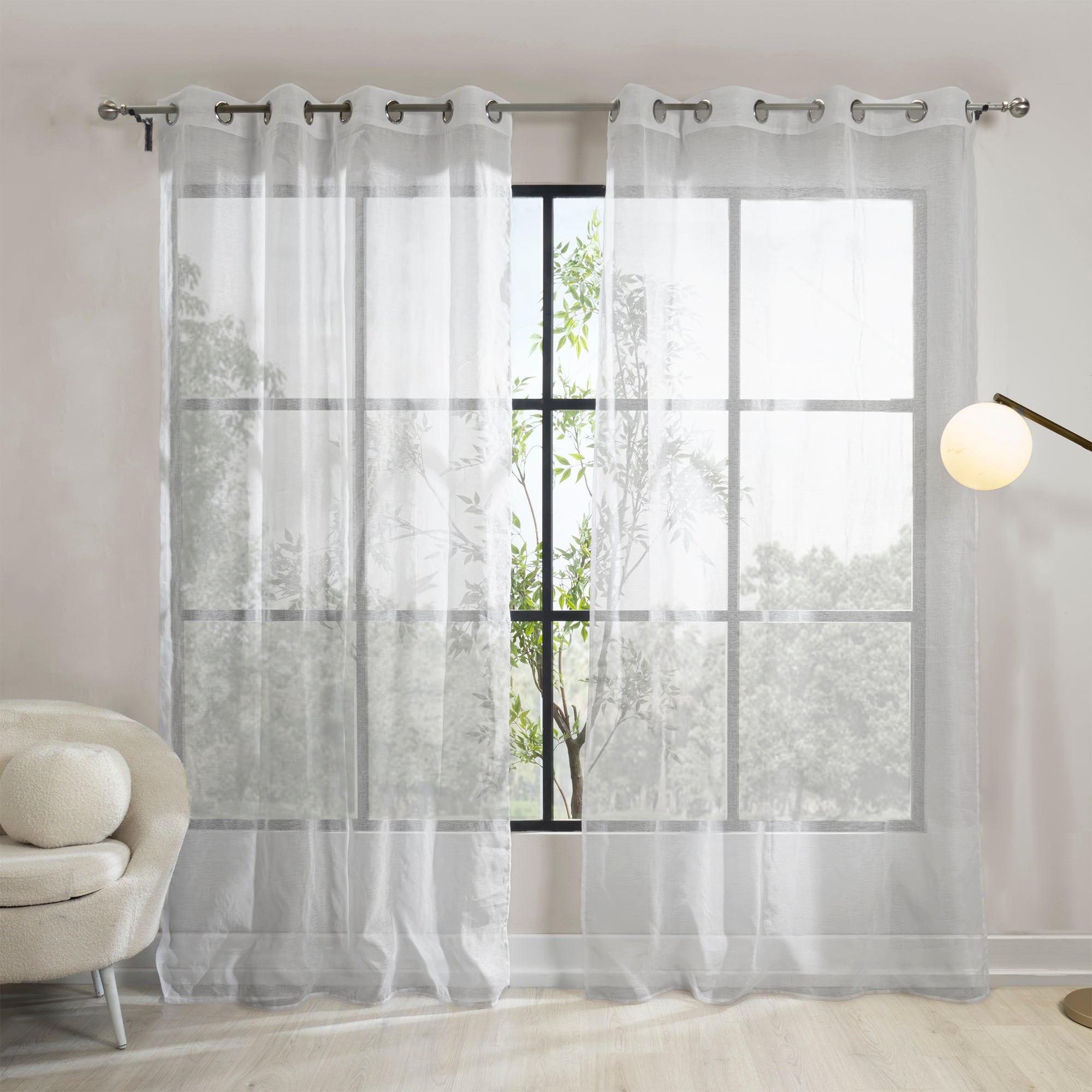 VIANNEY Set De Cortinas Traslúcidas Textura Voile Con Argollas Viena Blanco